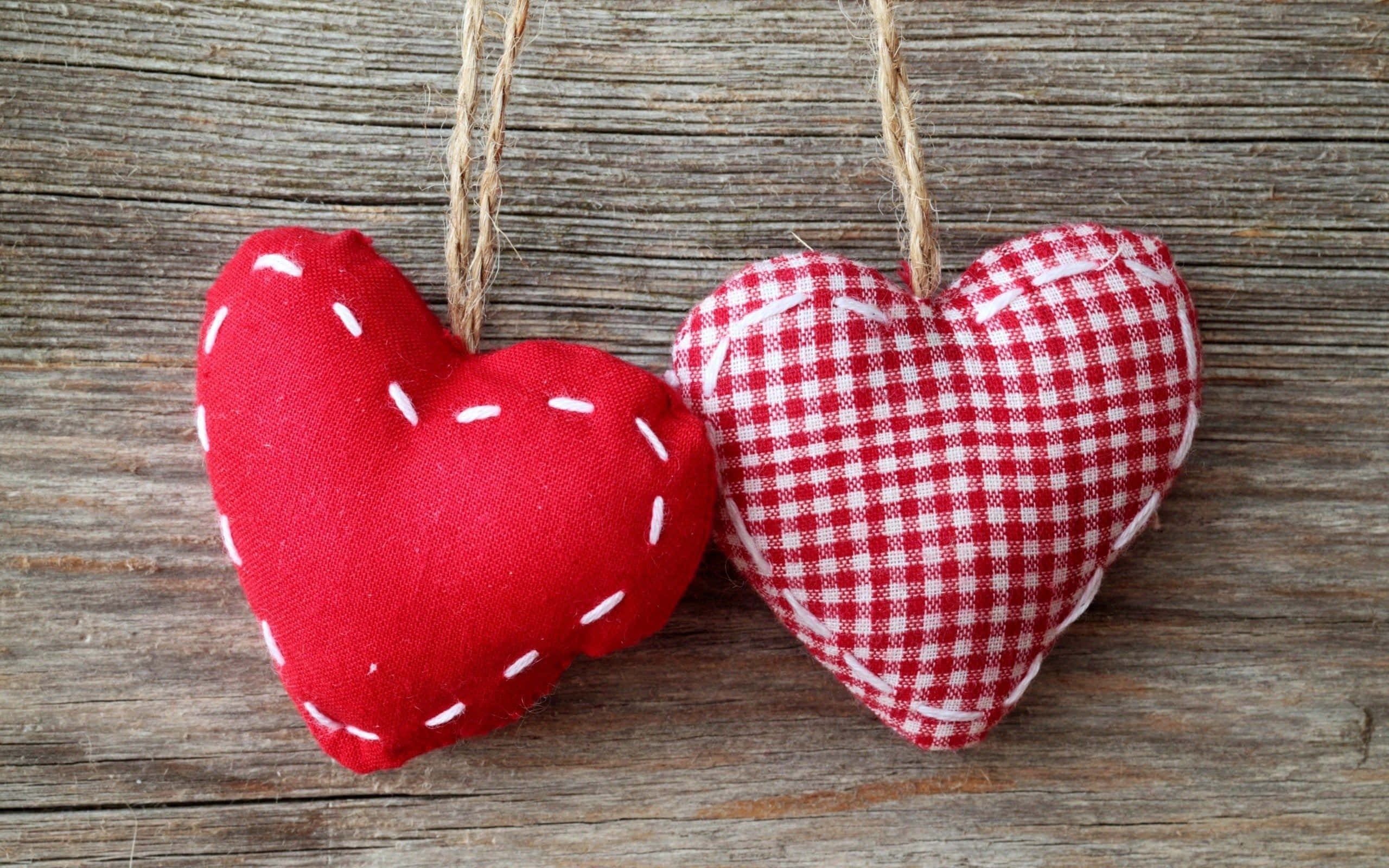 Rustic Valentine Day, handmade fabric hearts, solid red, 2K Desktop Wallpaper