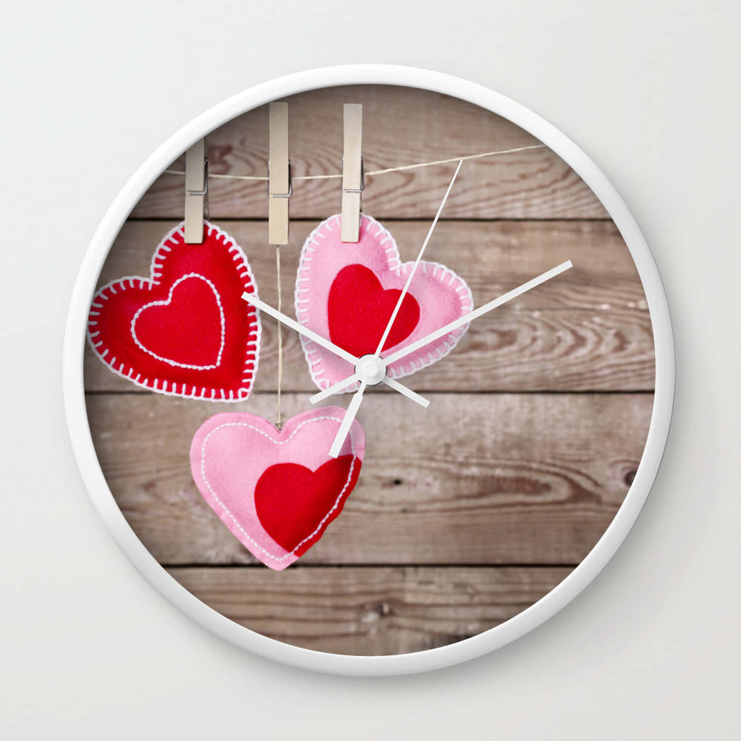 Rustic Valentine Day Clock, felt hearts, red, HD Desktop Wallpaper