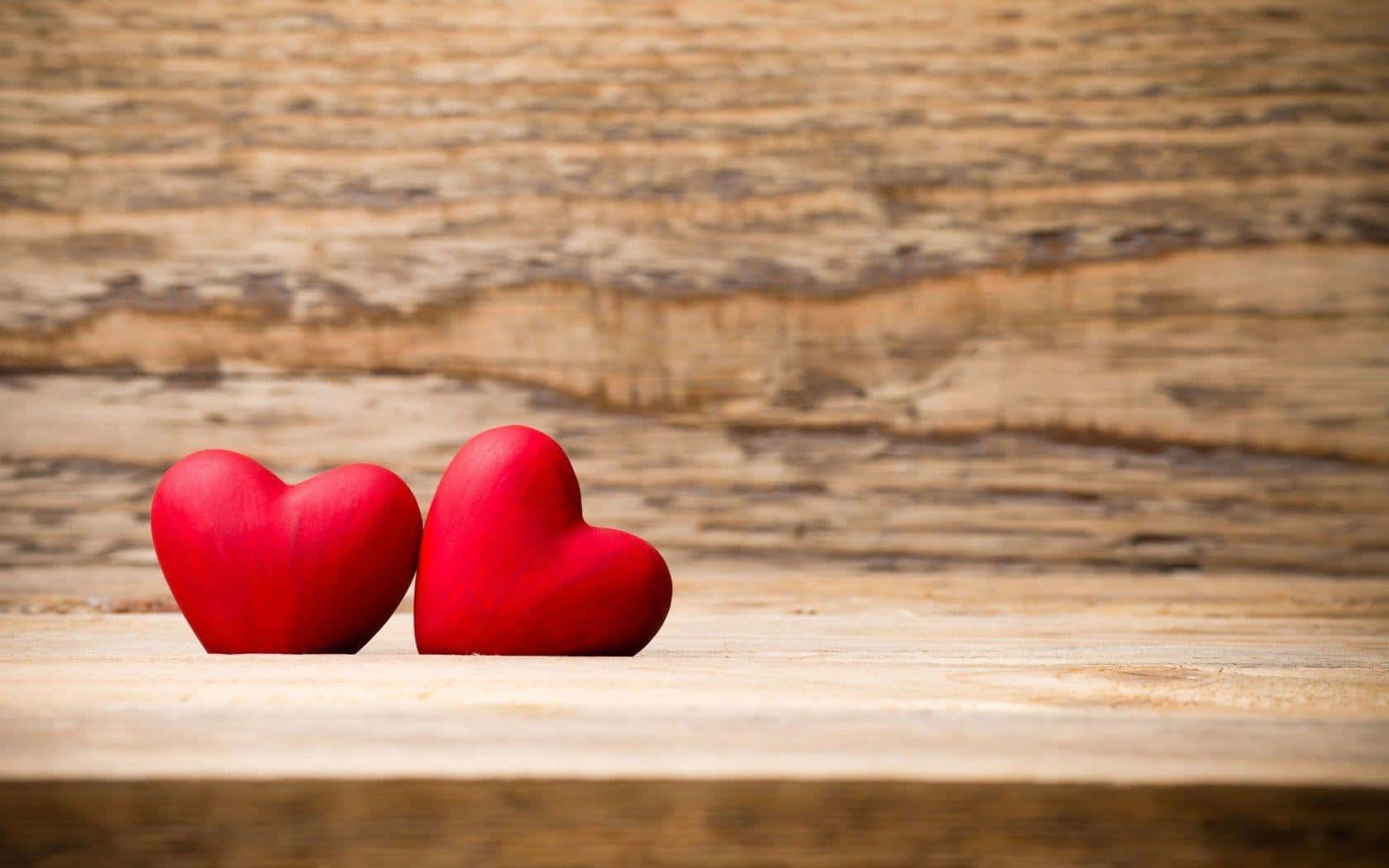 rustic valentine day, red heart-shaped objects, wooden table, HD Desktop Wallpaper