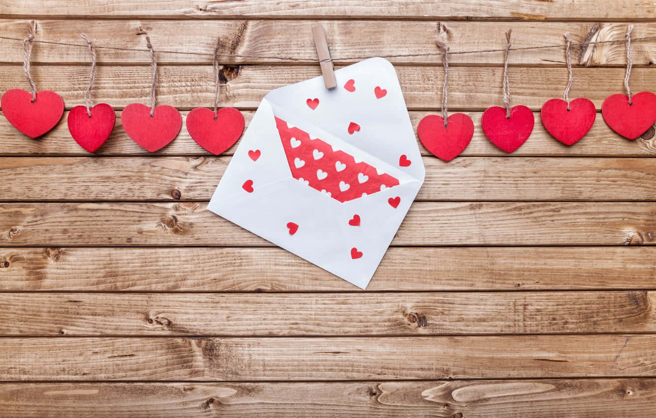 Rustic Valentine Day, white envelope, red heart pattern, HD Desktop Wallpaper