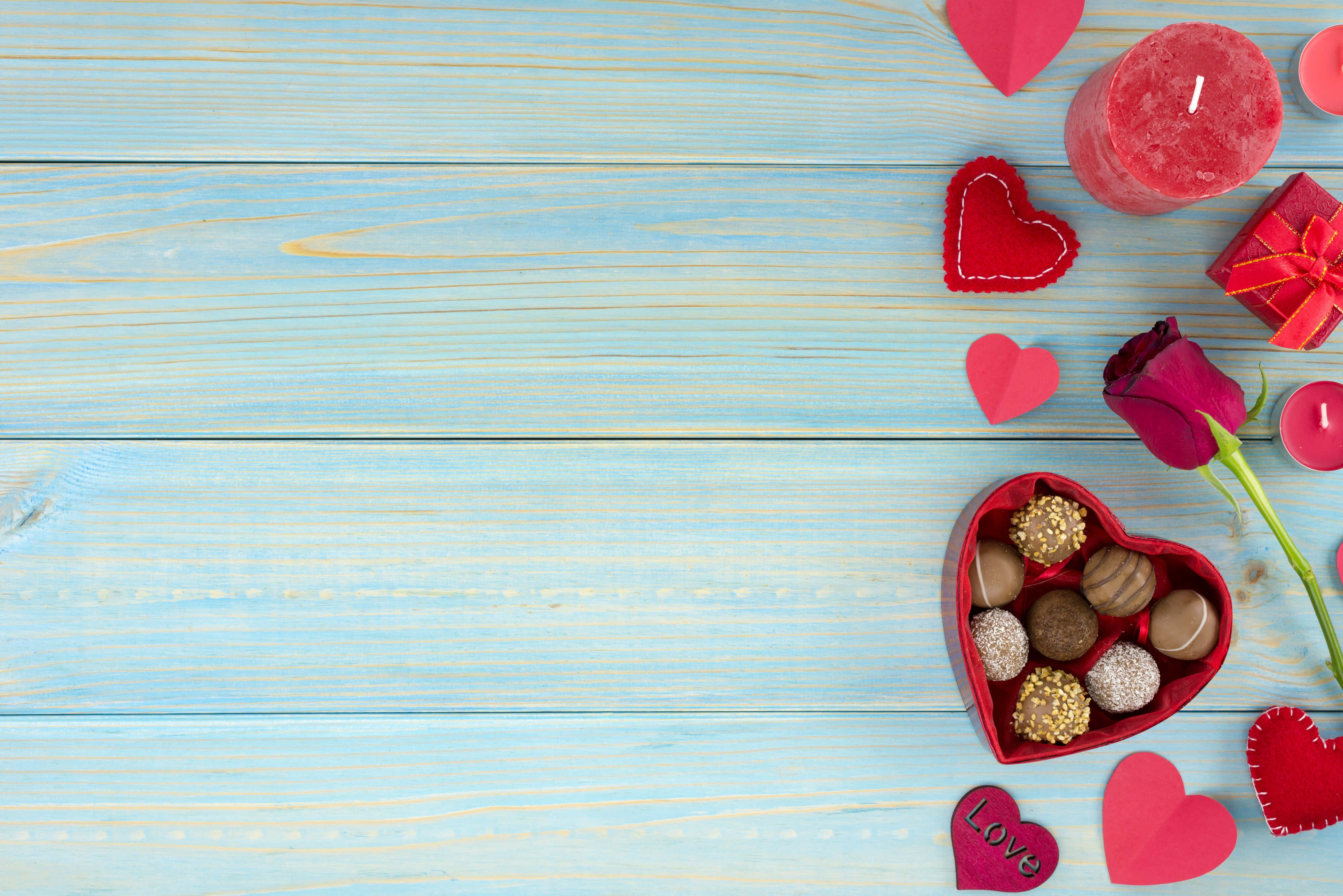 Rustic Valentine Day, heart-shaped box, assorted chocolates, 4K Desktop Wallpaper