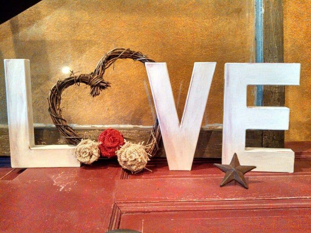 LOVE, white wooden letters, red surface, SD Desktop Wallpaper
