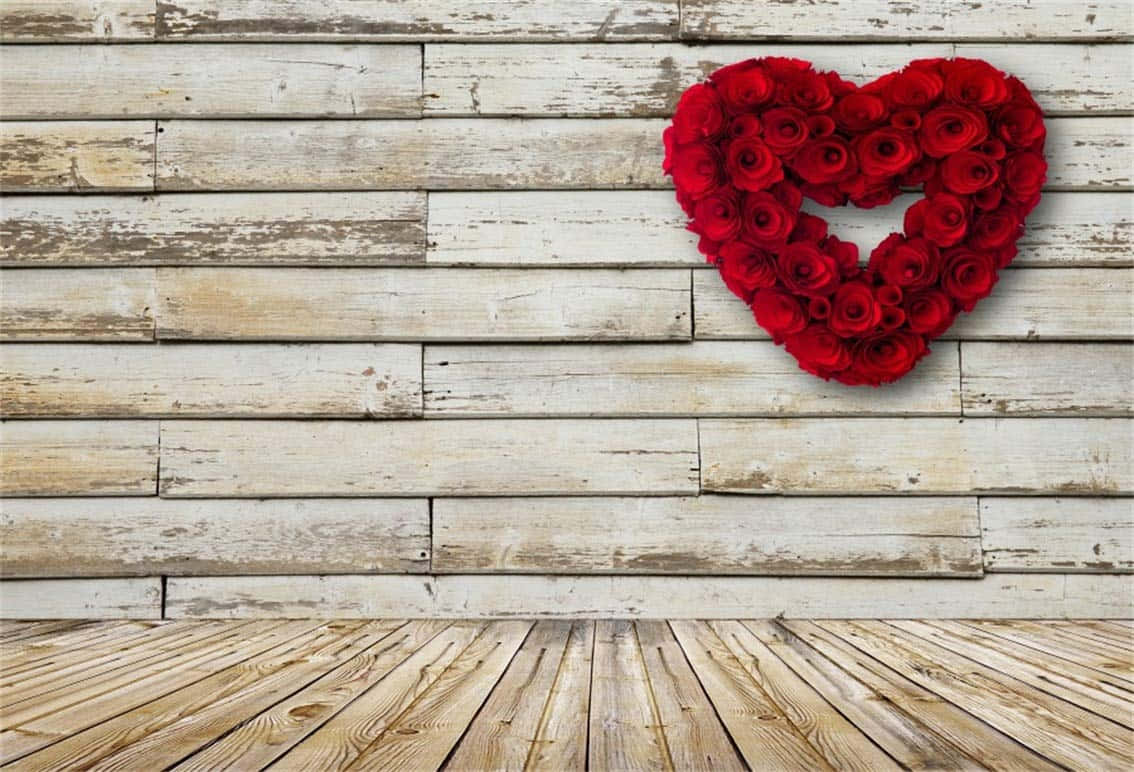 Rustic Valentine Day, red roses, weathered white wooden wall, SD Desktop Wallpaper