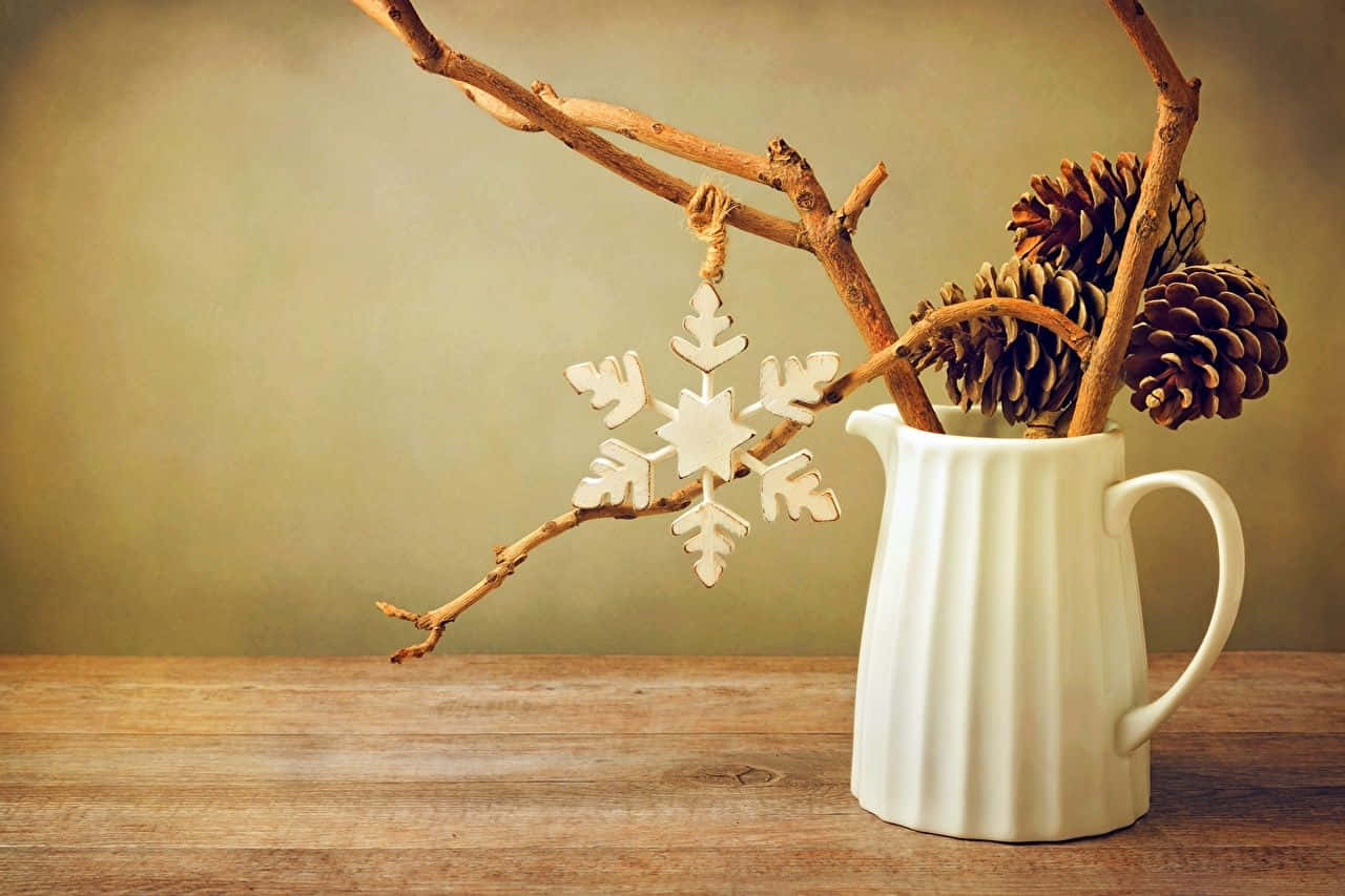white ceramic pitcher, pinecones, bare branches, HD Desktop Wallpaper