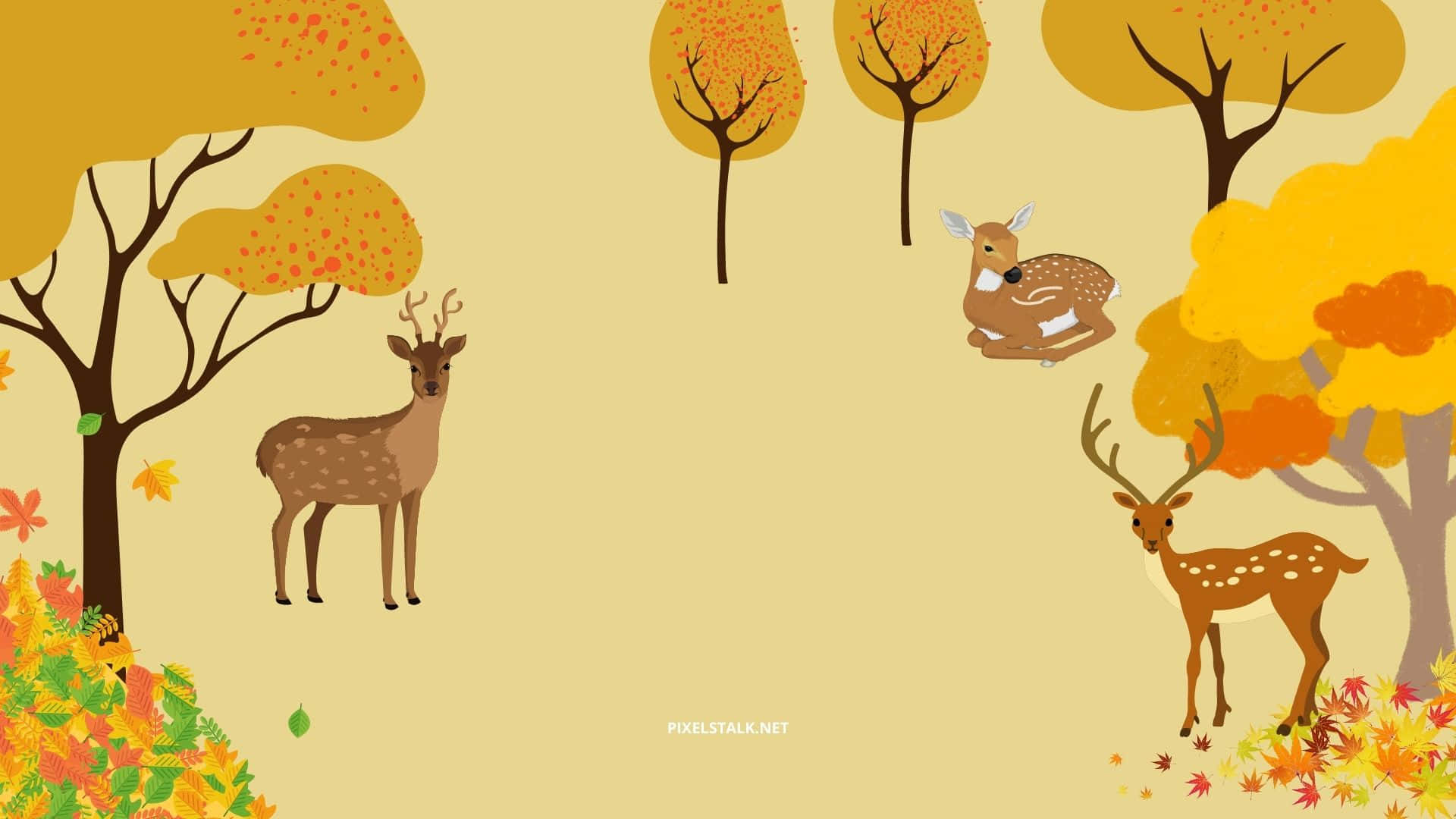 Rustic, deer, autumn trees, Full HD Desktop Wallpaper