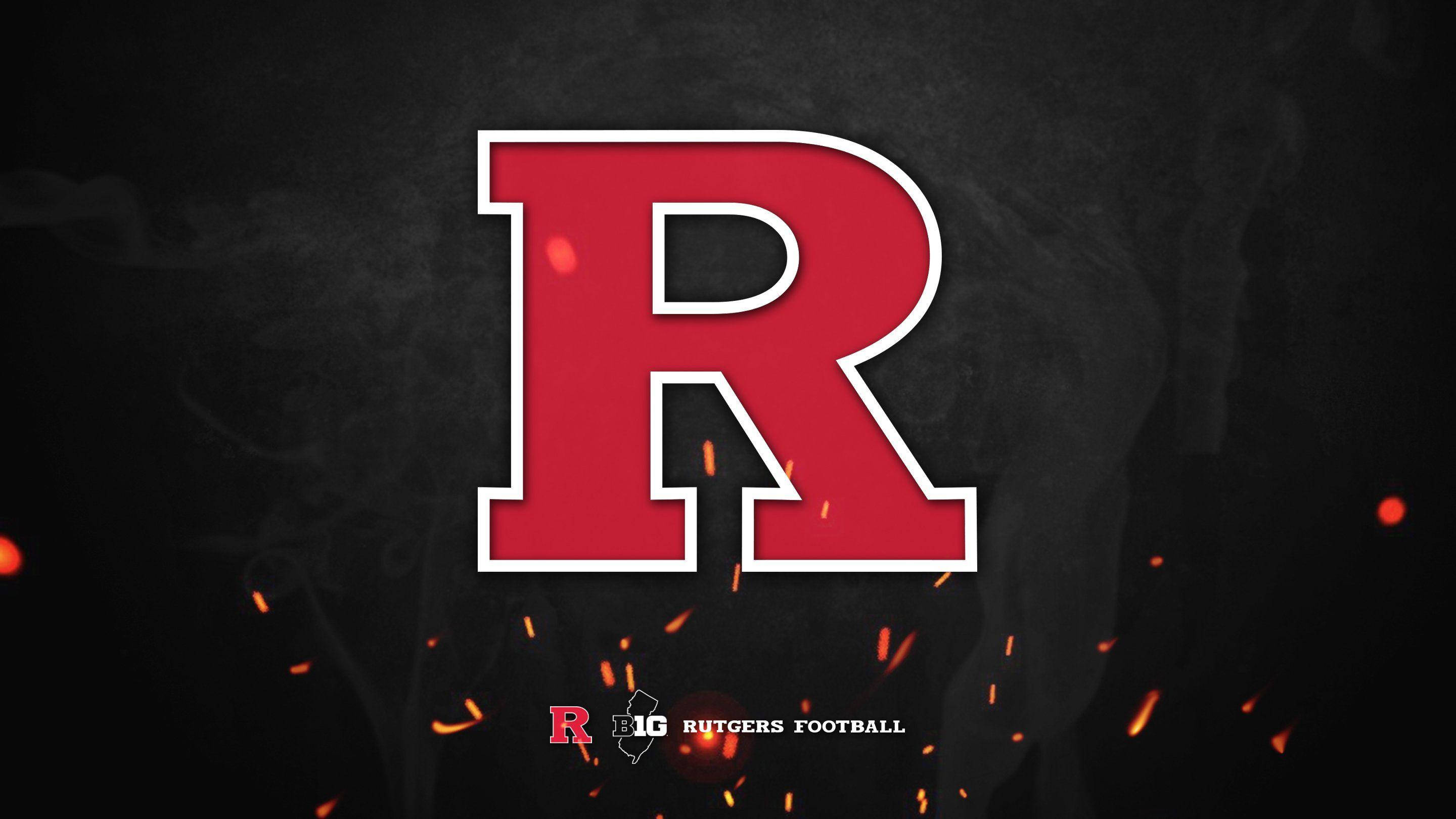 Rutgers R Logo, red, white outline, 2K Desktop Wallpaper