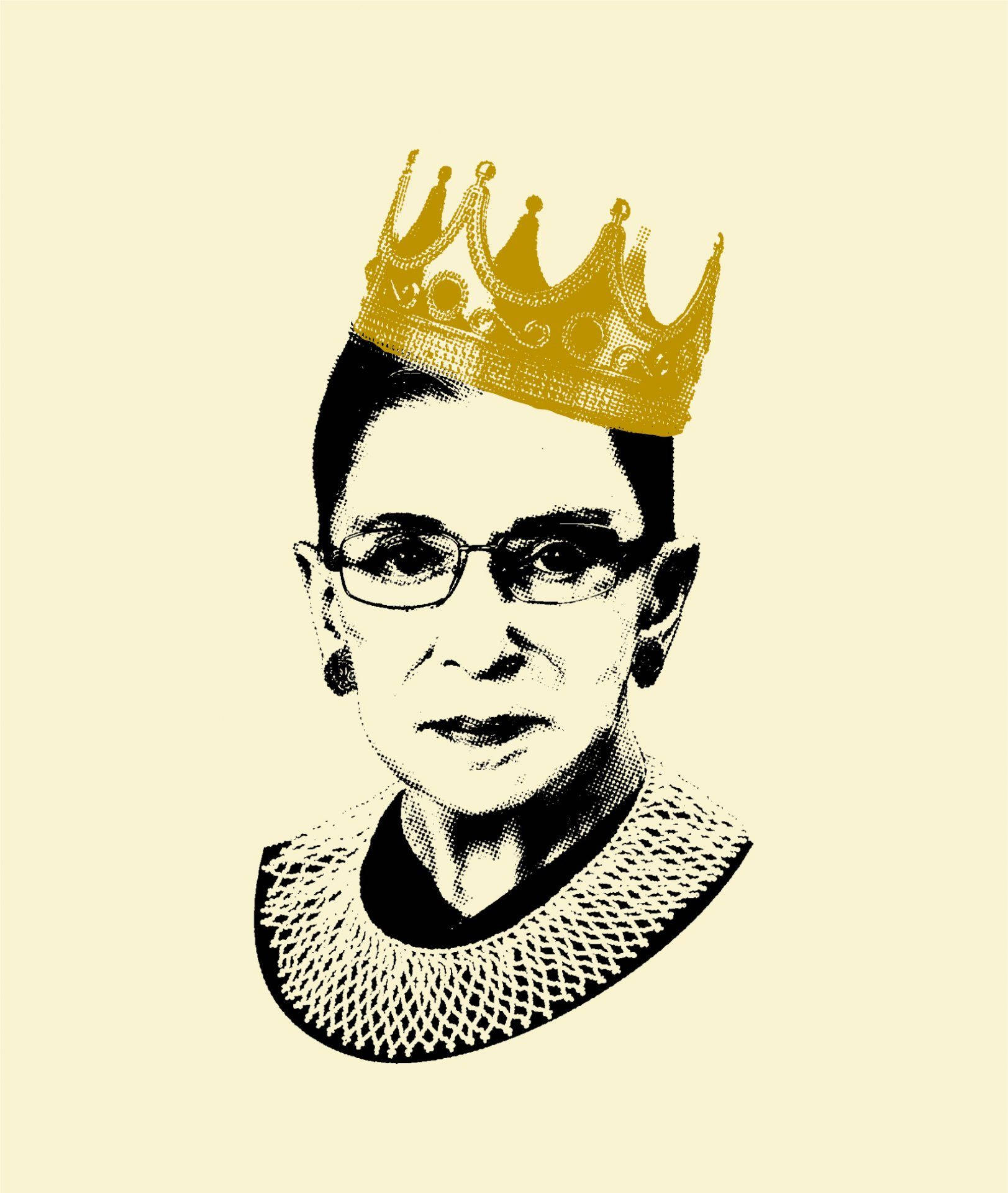 Ruth Bader Ginsburg, golden crown, cream background, Full HD Phone Wallpaper