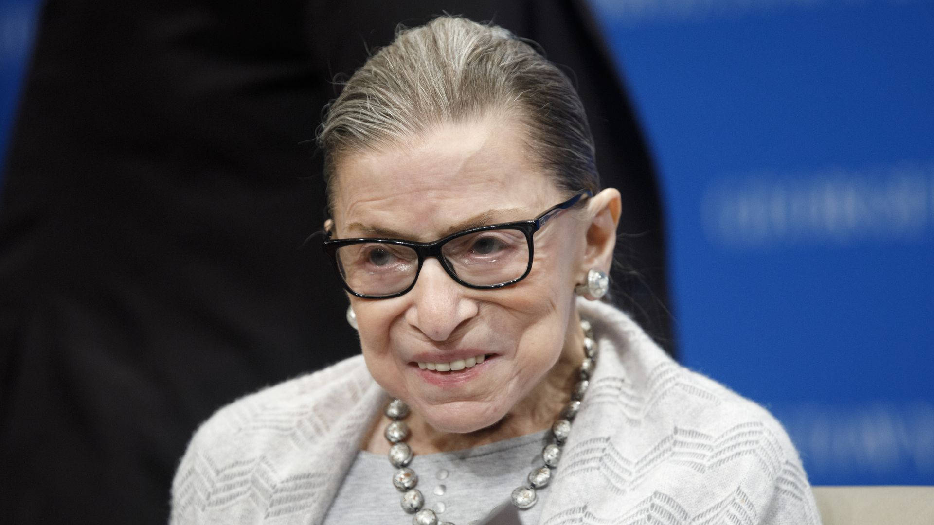 Ruth Bader Ginsburg, glasses, pearl jewelry, Full HD Desktop Wallpaper