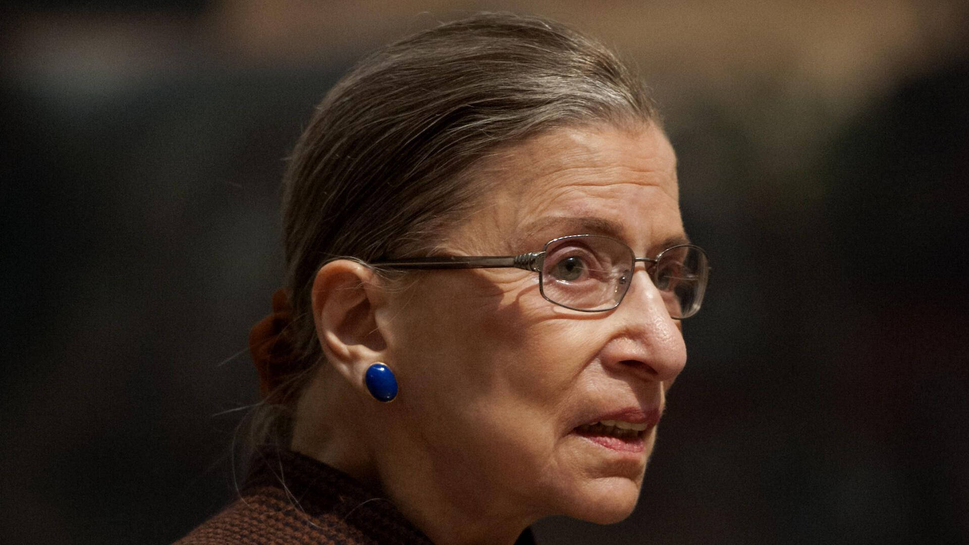 Ruth Bader Ginsburg, deep blue earring, glasses, Full HD Desktop Wallpaper