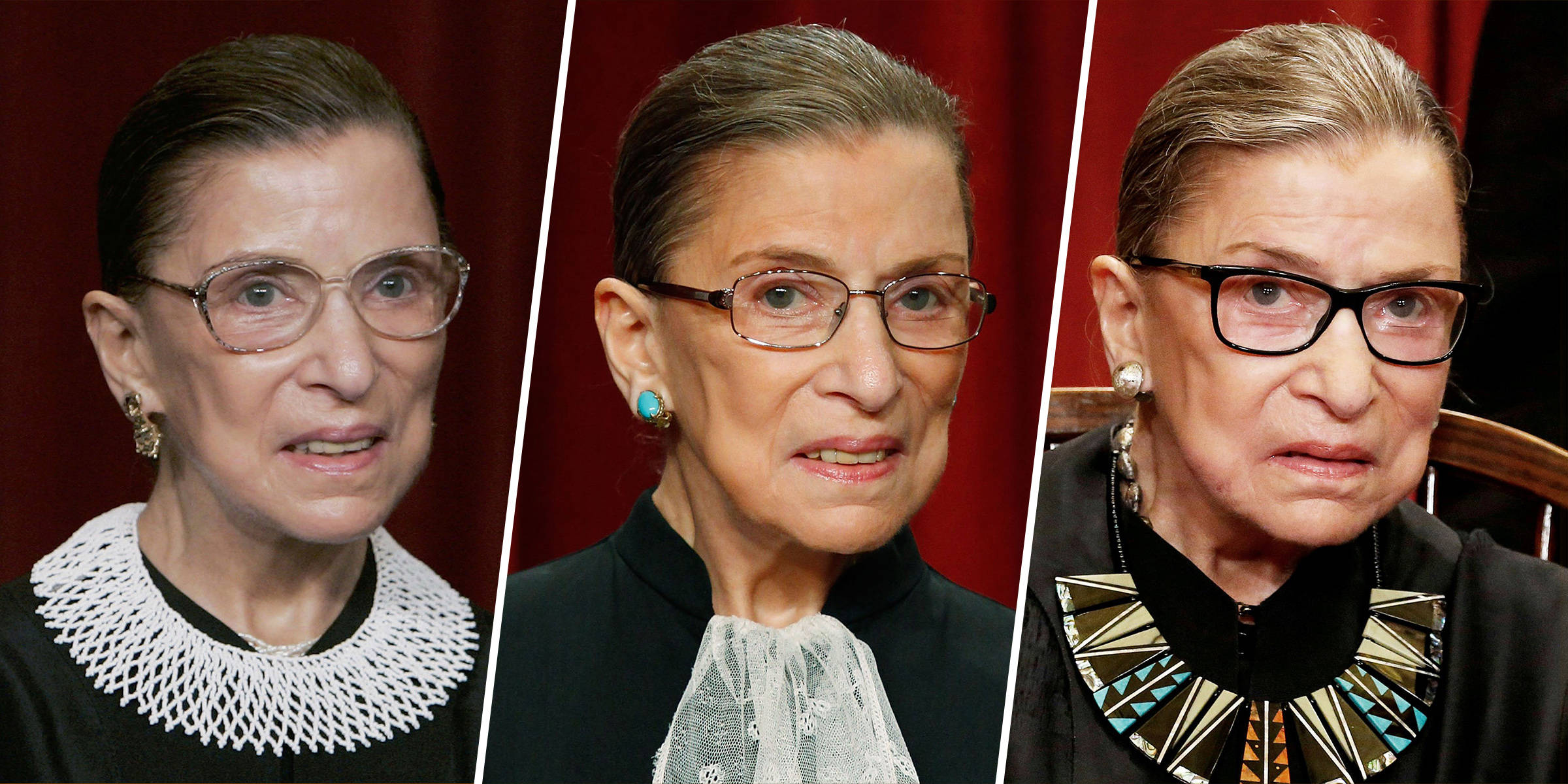 Ruth Bader Ginsburg, red curtain backdrop, portrait shots, Full HD Desktop Wallpaper
