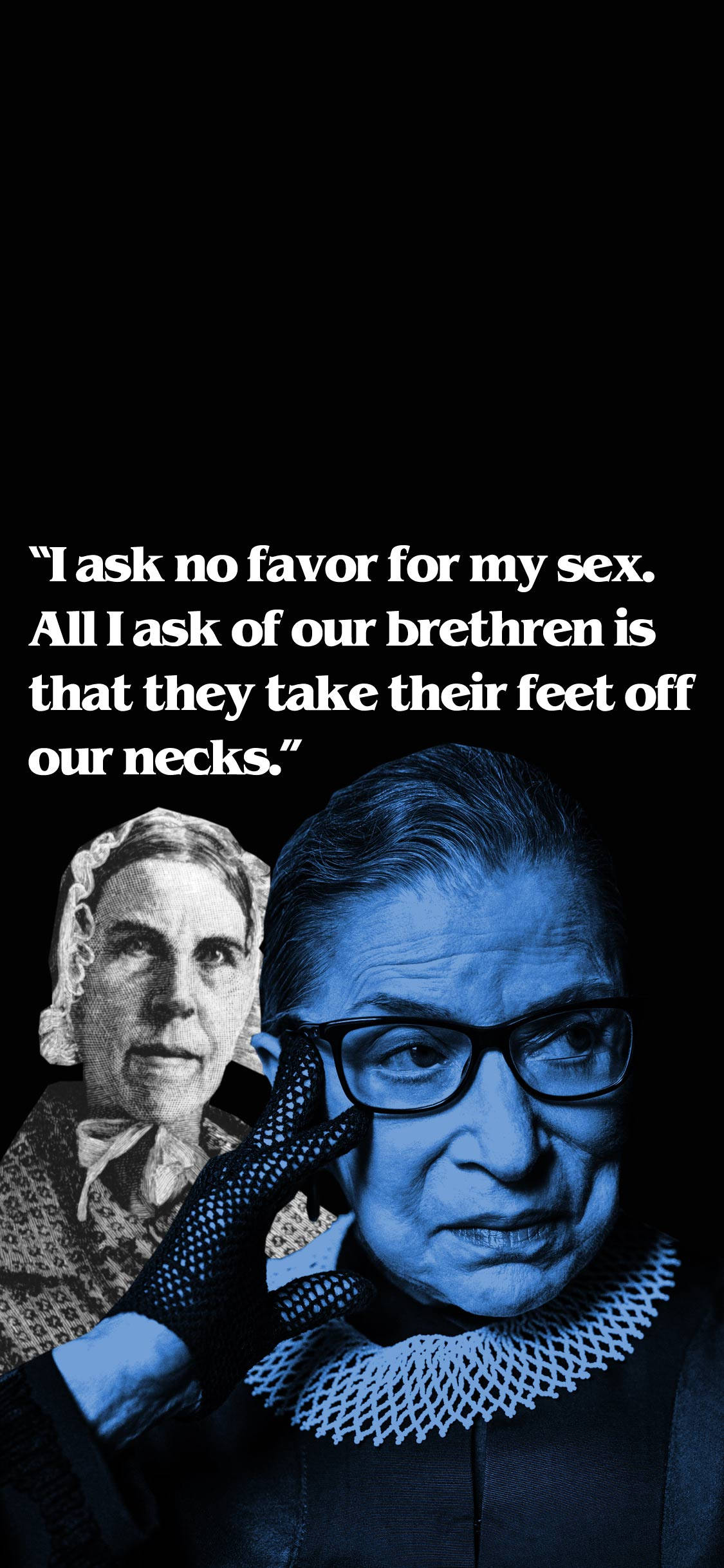 Ruth Bader Ginsburg, monochromatic blue, black background, Full HD Phone Wallpaper