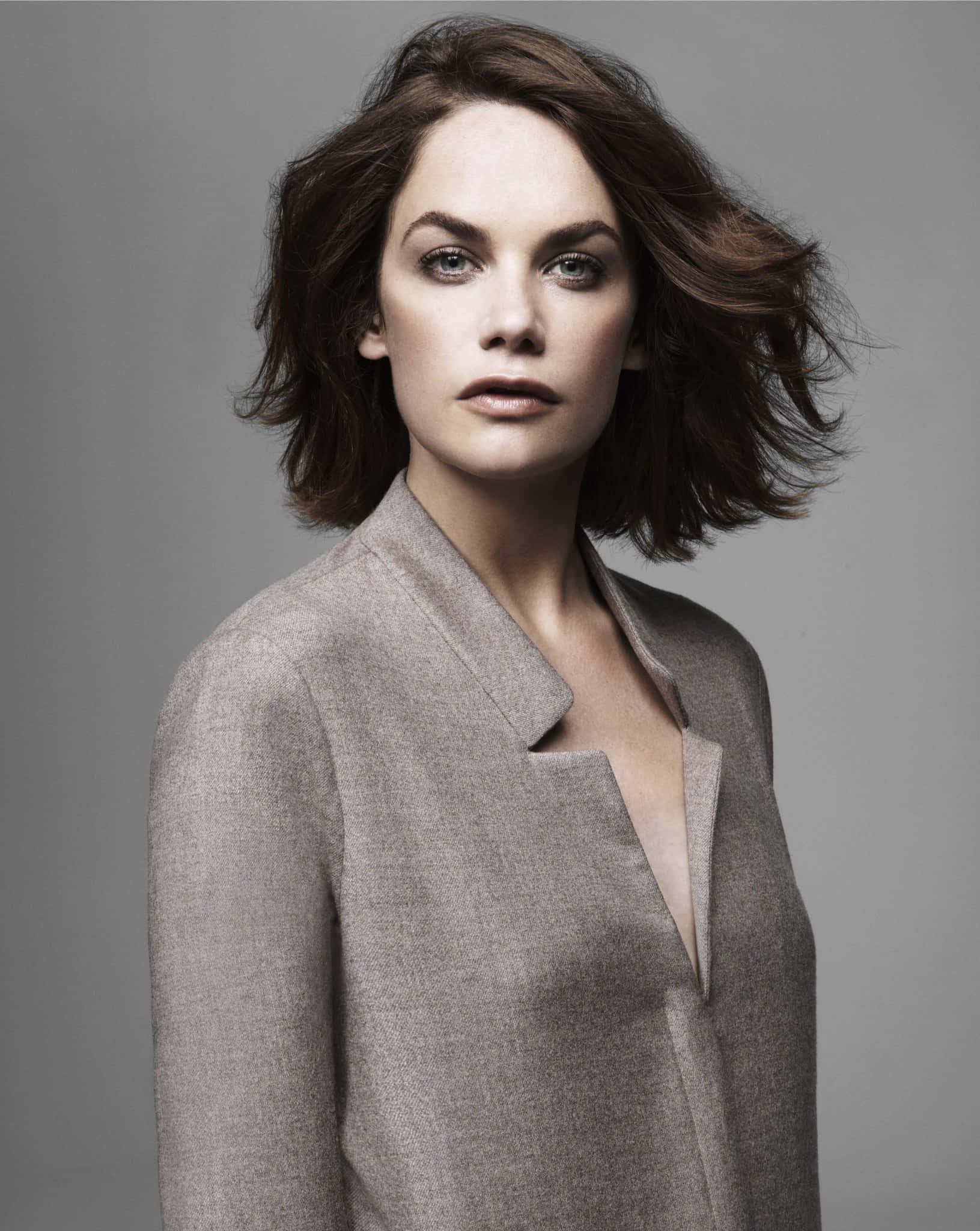 Ruth Wilson, textured gray blazer, windswept brown hair, Full HD Phone Wallpaper