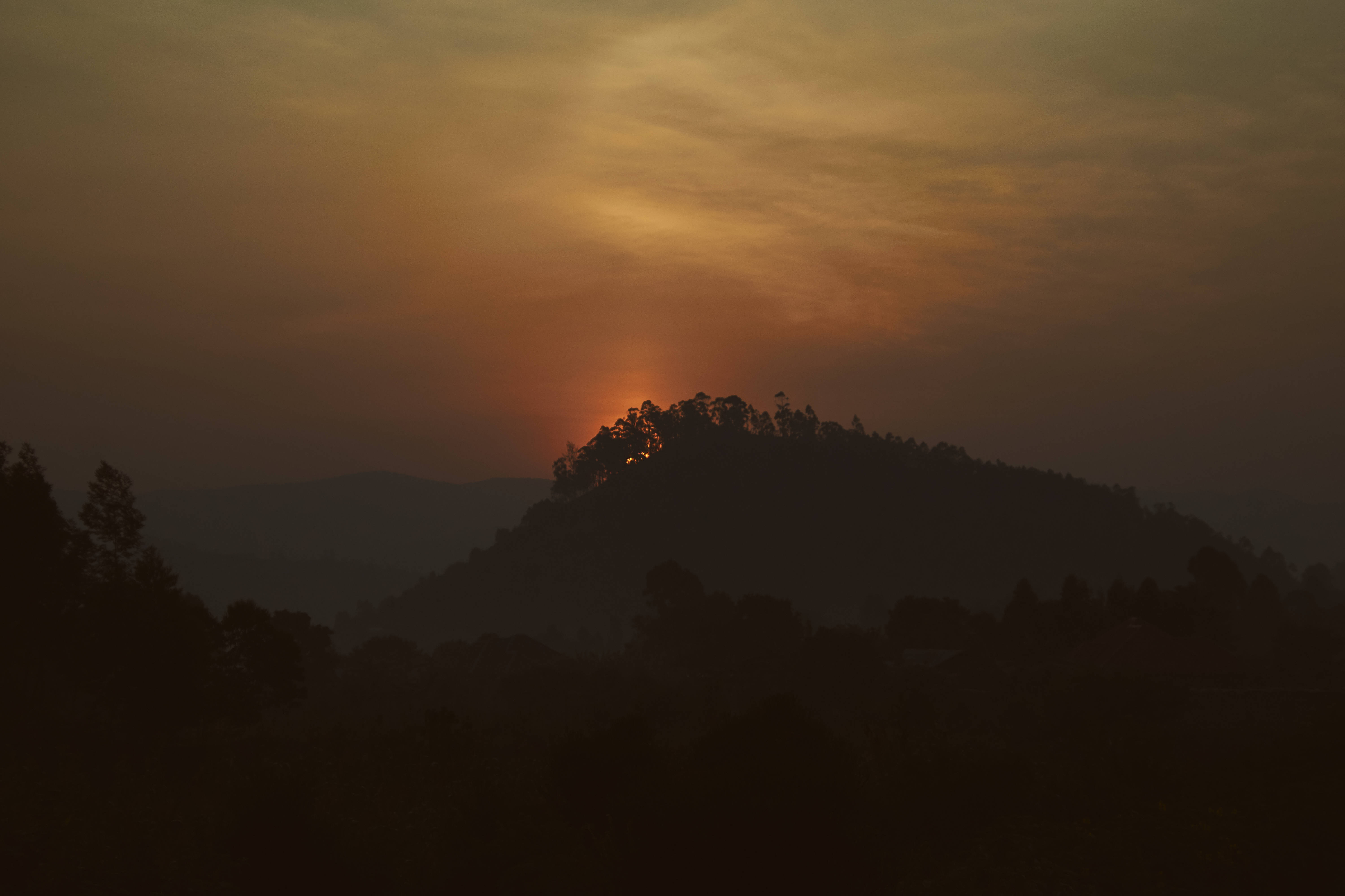 Rwanda, sunset, tree-lined hill, 5K Desktop Wallpaper
