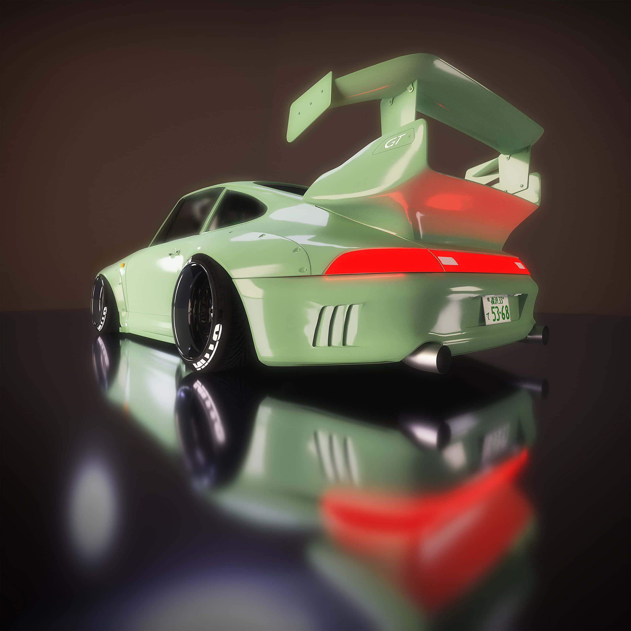RWB Porsche 911, mint green, large rear wing, 2K Desktop Wallpaper