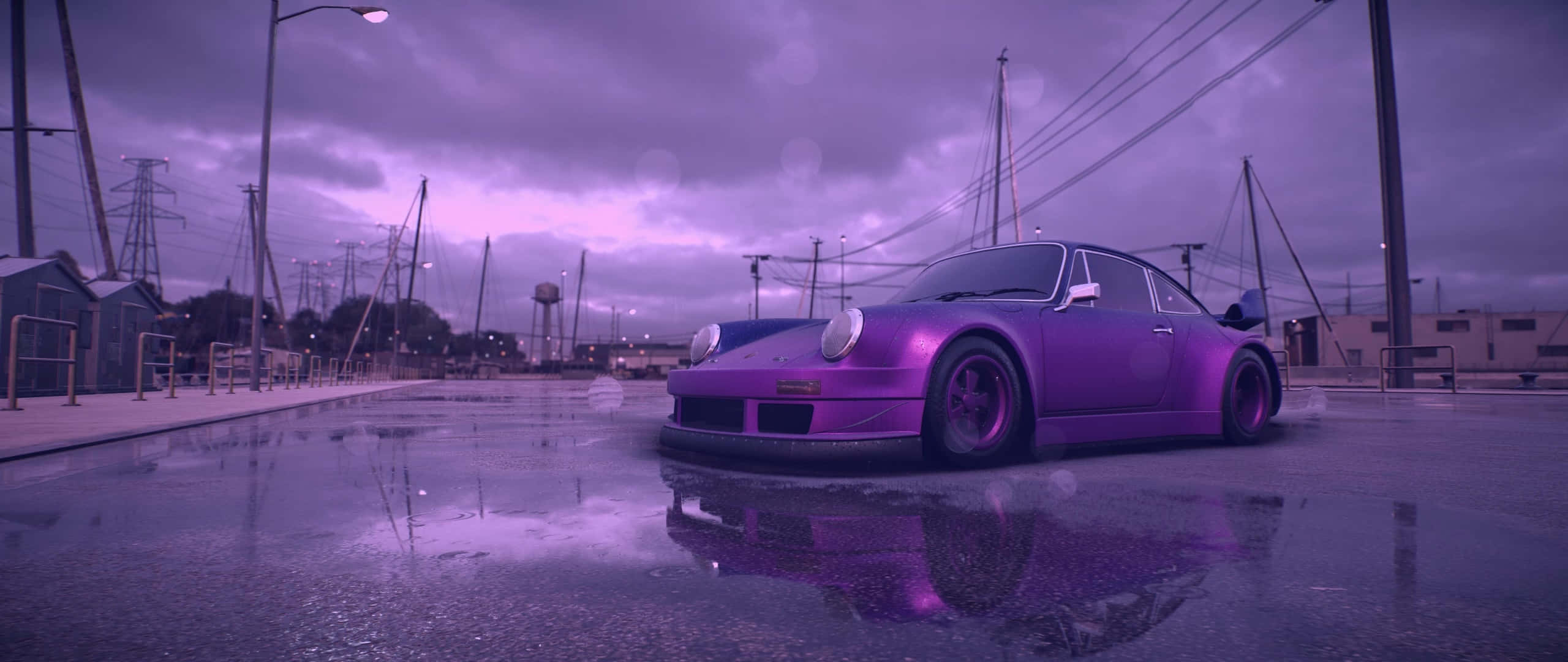 Purple R W B Porsche, Porsche 911, dusk reflection, 2K Desktop Wallpaper