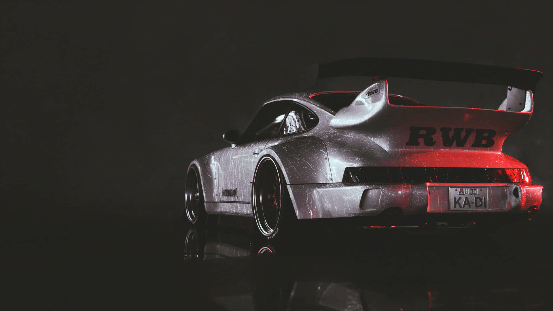 RWB Porsche 911, red accents, large rear wing, Full HD Desktop Wallpaper