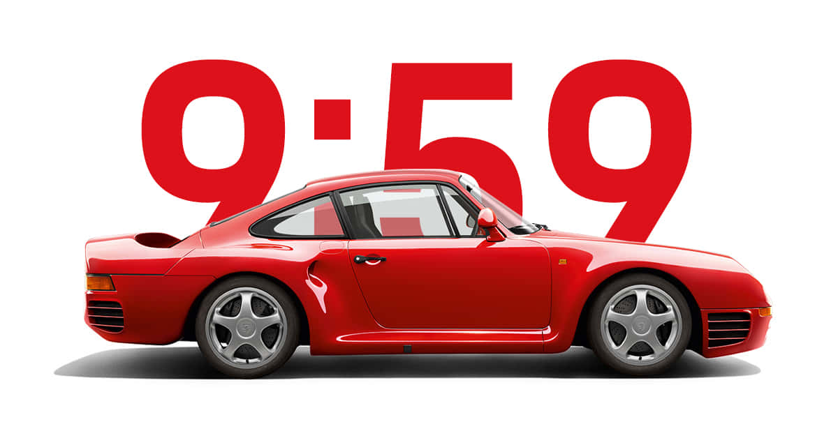 Porsche 959, glossy red, red numerals, SD Desktop Wallpaper