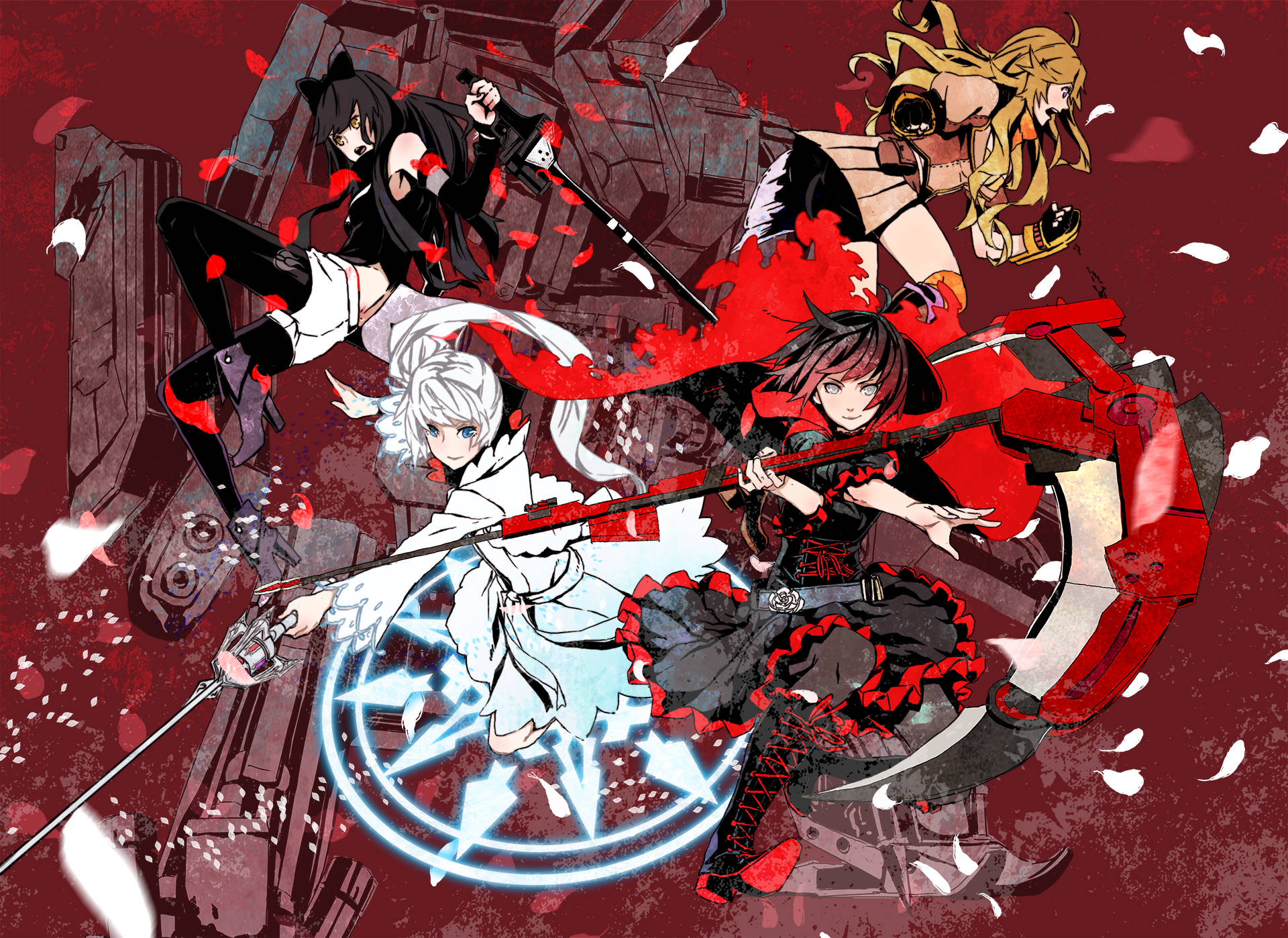 RWBY, manga series, red petals, Full HD Desktop Wallpaper