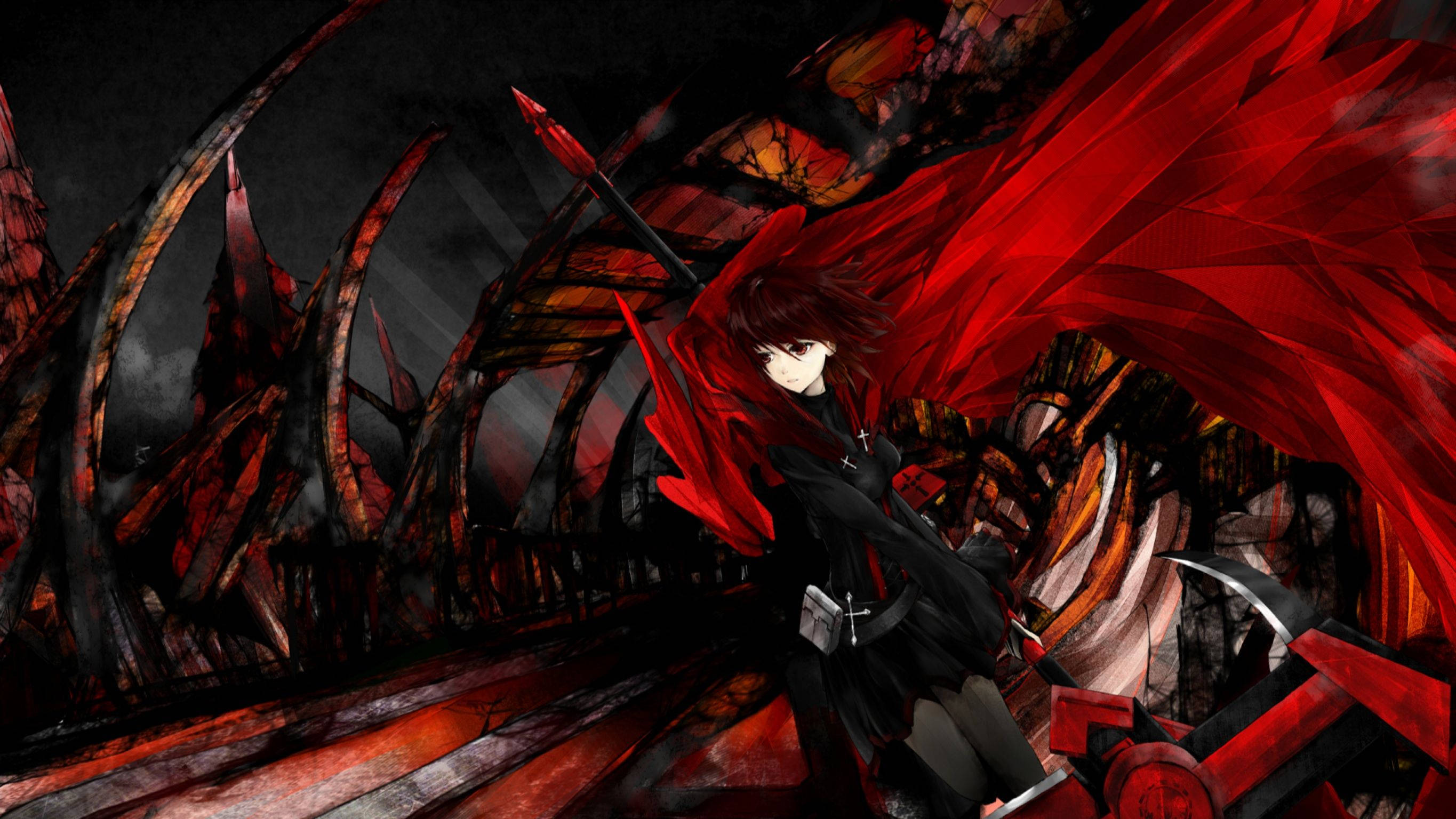 Red RWBY, crimson cape, stormy sky, 2K Desktop Wallpaper