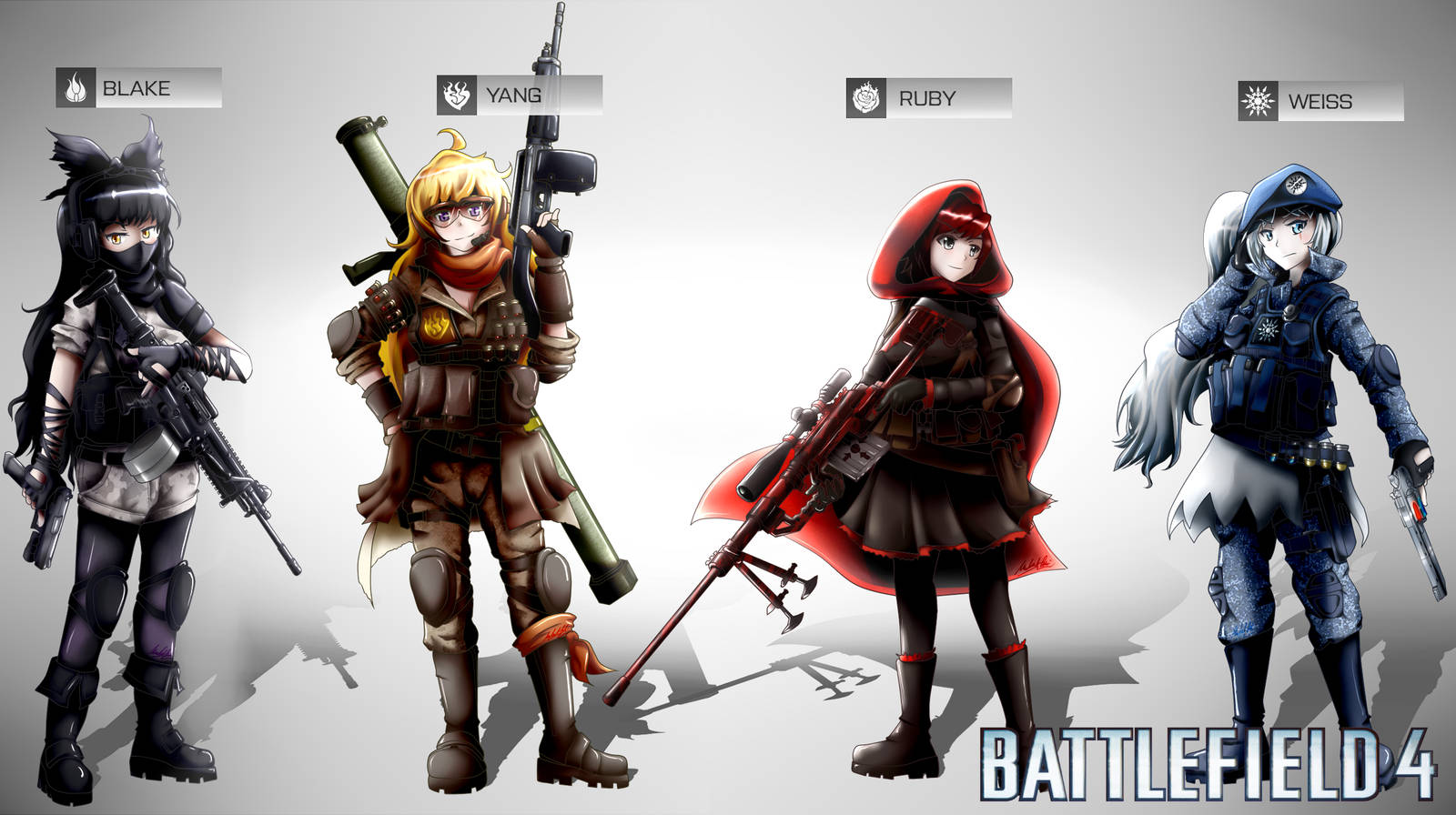 Team RWBY, anime-style, female soldiers, HD Desktop Wallpaper