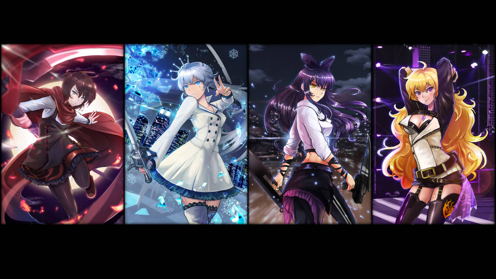 Team RWBY, anime girls, glowing effects, Full HD Desktop Wallpaper
