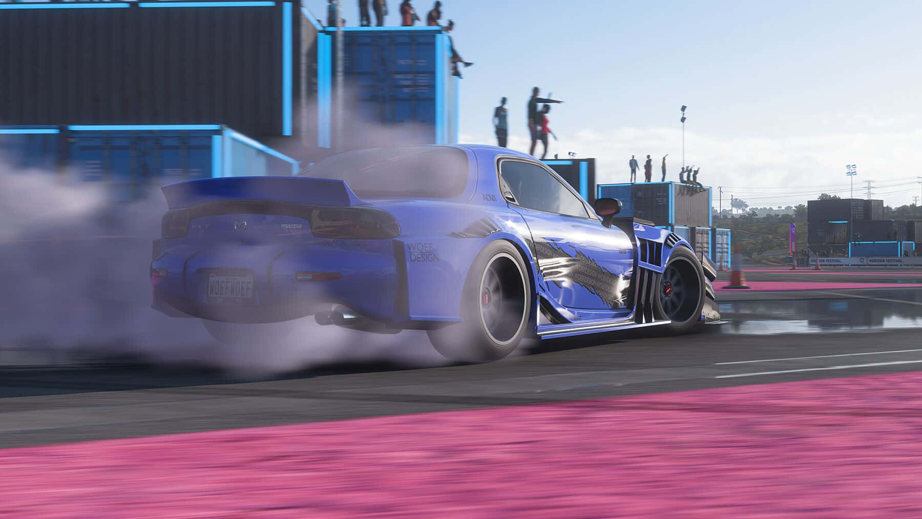 blue rx7, pink track, drifting, HD Desktop Wallpaper