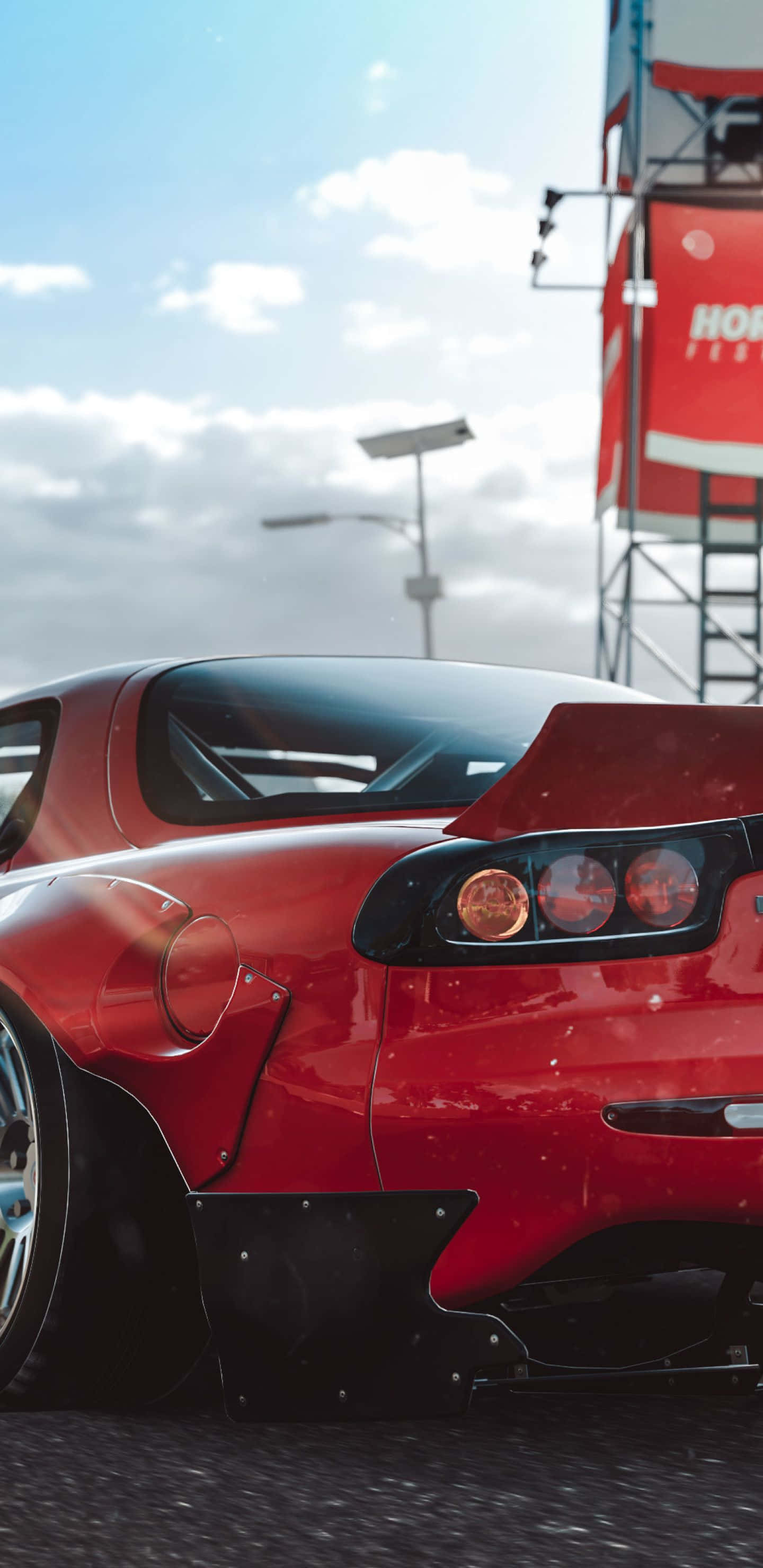 RX7 FC, glossy red, black accents, 2K Phone Wallpaper