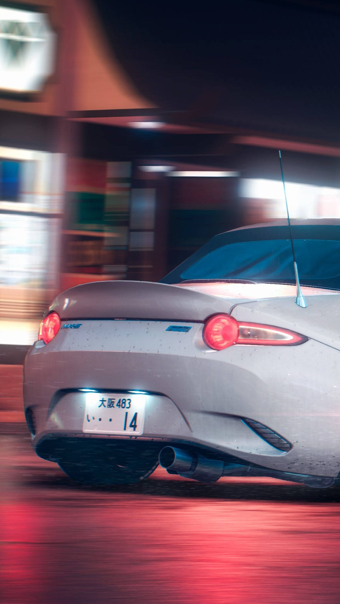 Rx7 iPhone, neon-lit city street, night, Full HD Phone Wallpaper