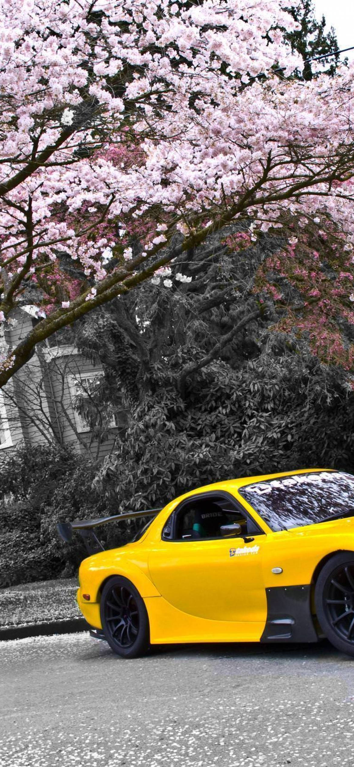 Rx7, iPhone, vibrant yellow sports car, Full HD Phone Wallpaper