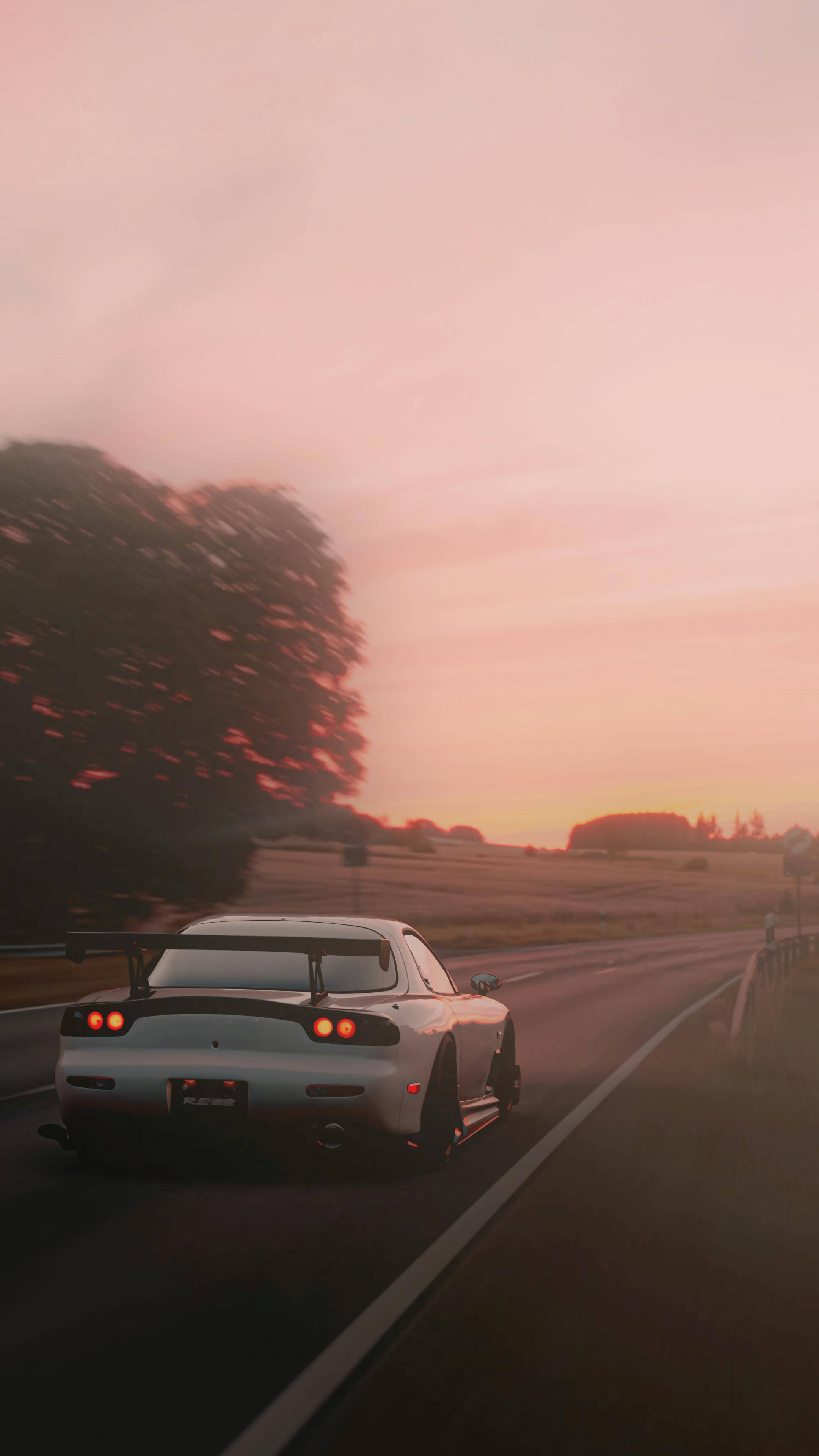 Rx7 iPhone, white sports car, rear wing, 4K Phone Wallpaper