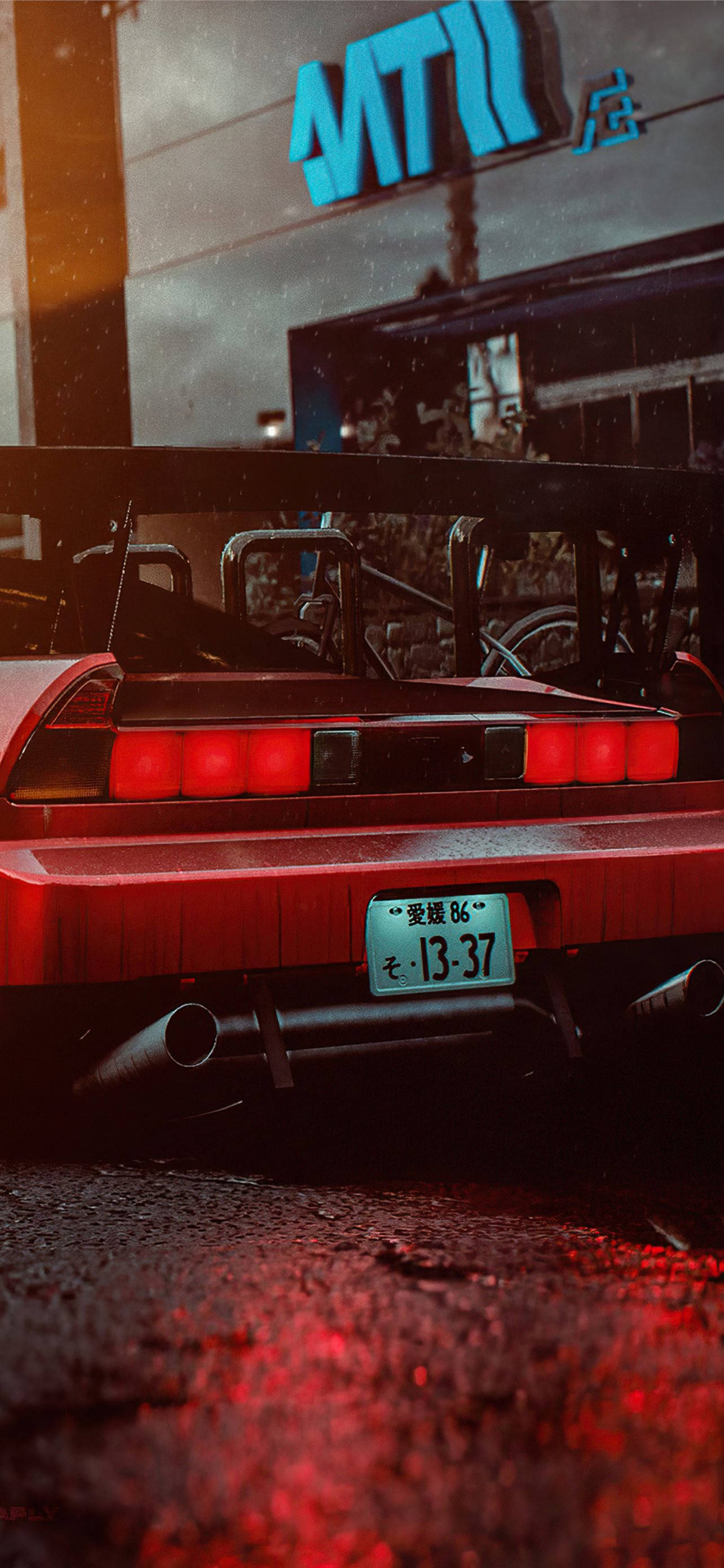 Rx7 iPhone, red sports car, glowing taillights, 2K Phone Wallpaper