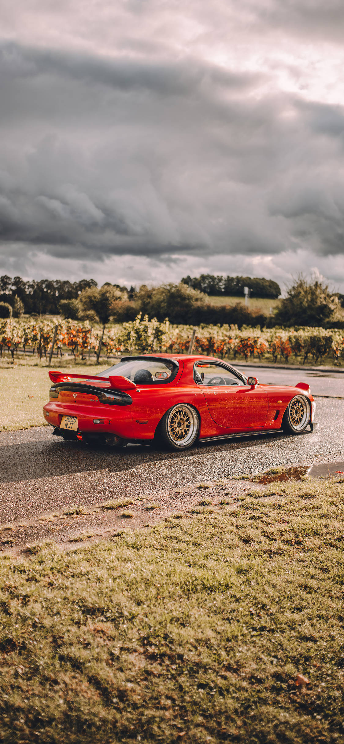 Rx7, red sports car, wet road, Full HD Phone Wallpaper