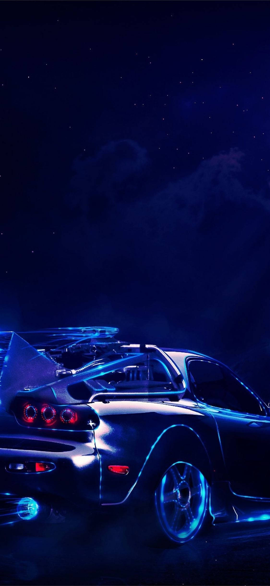 Rx7 iPhone, blue neon, starry night sky, Full HD Phone Wallpaper