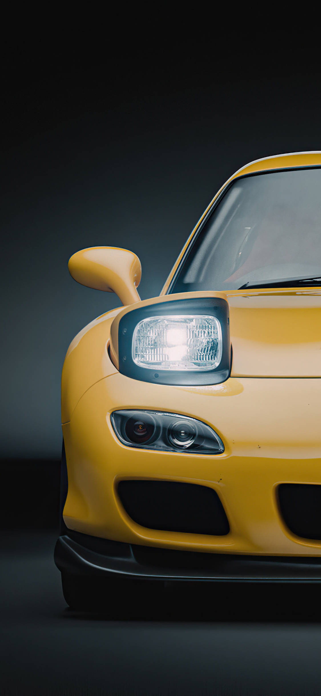 Rx7 iPhone, yellow sports car, black background, Full HD Phone Wallpaper