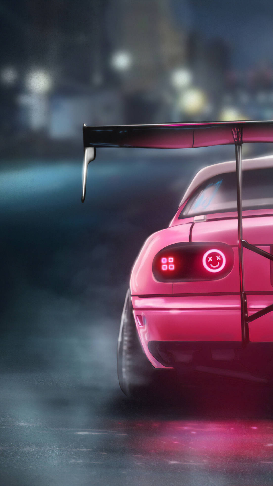 Rx7 iPhone, pink sports car, glowing smiley taillights, Full HD Phone Wallpaper