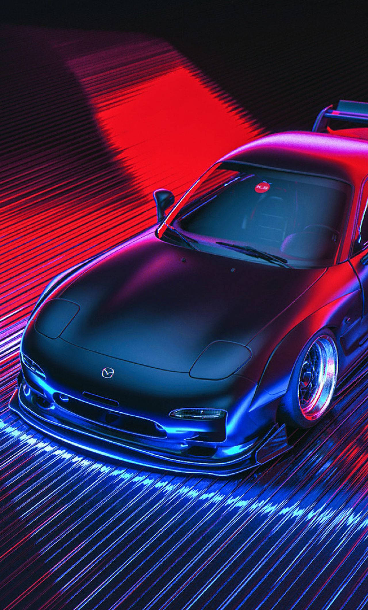 Rx7 iPhone, neon-drenched tunnel, red and blue light streaks, Full HD Phone Wallpaper