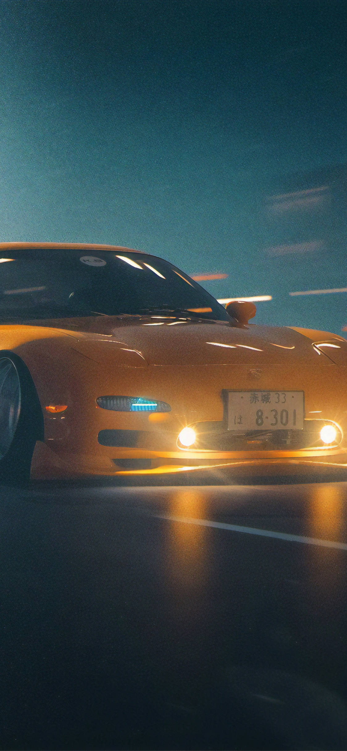 Rx7 iPhone, yellow car, glowing orange sports car, Full HD Phone Wallpaper