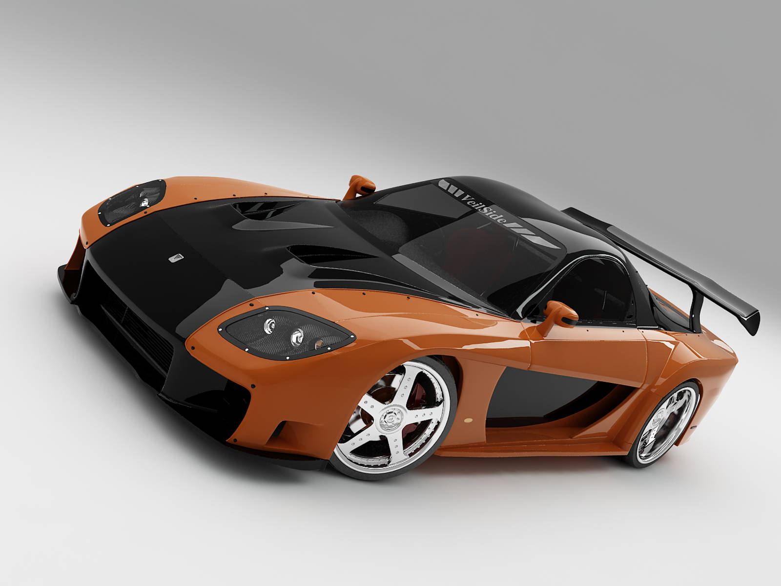 RX7, orange and black, large rear wing, HD Desktop Wallpaper