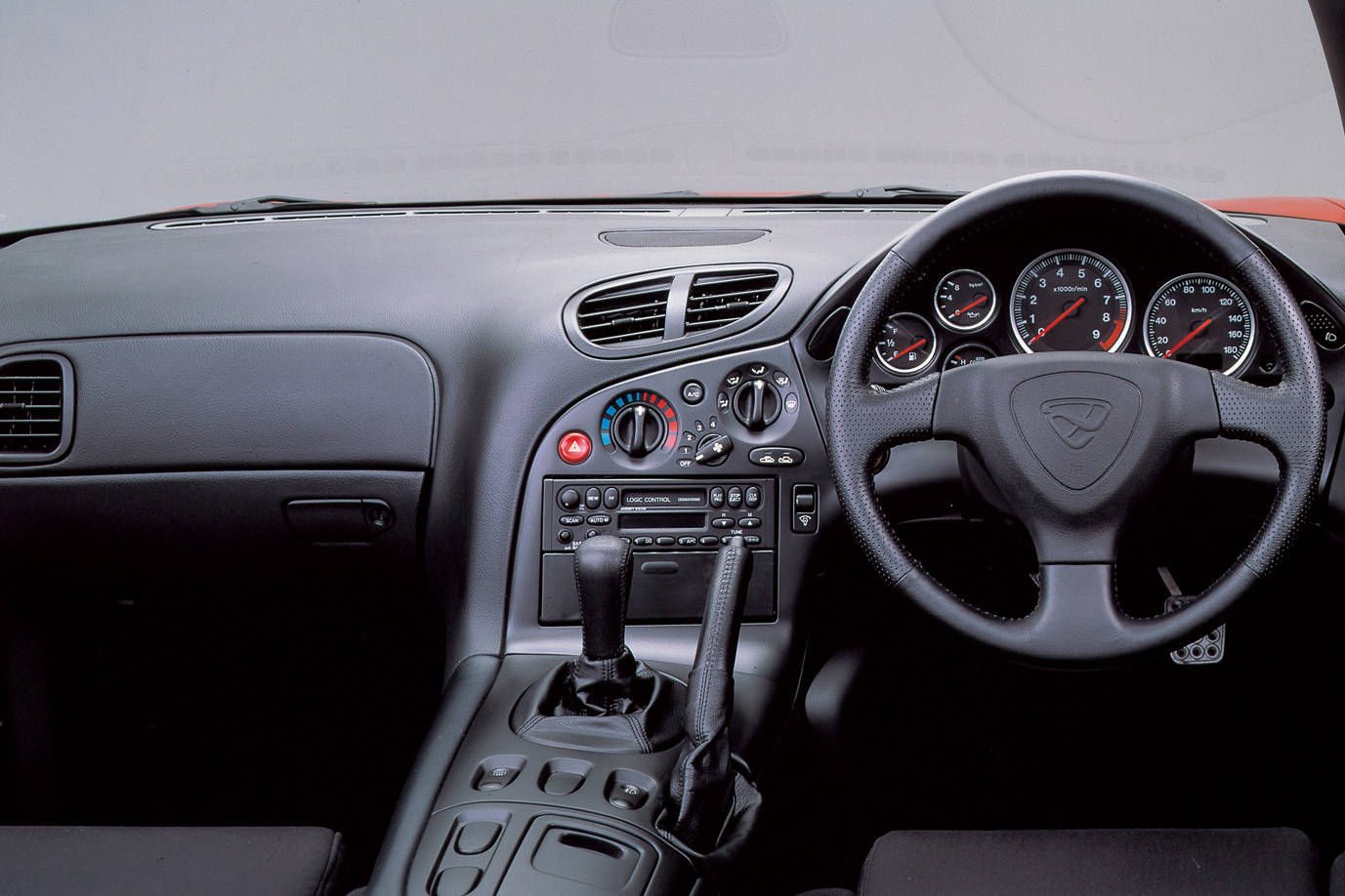 RX7, driver passenger interior, sleek black sports car, HD Desktop Wallpaper