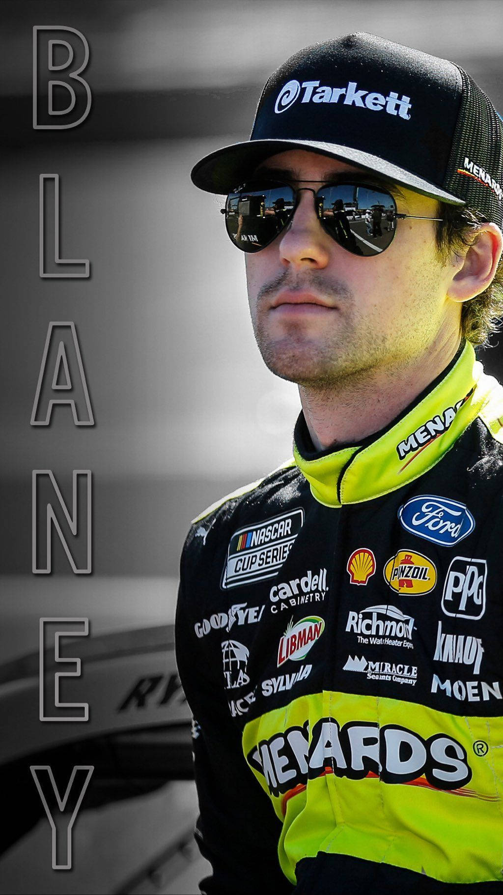 Ryan Blaney, sunglasses, black and neon yellow uniform, HD Phone Wallpaper
