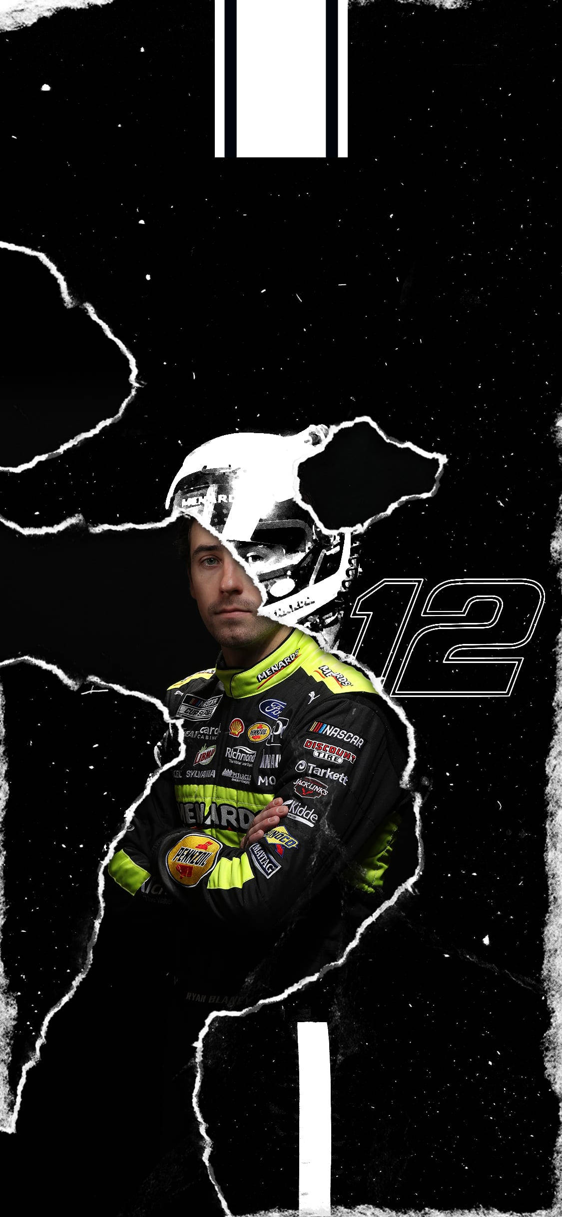 Ryan Blaney, number 12, neon yellow and black racing suit, Full HD Phone Wallpaper