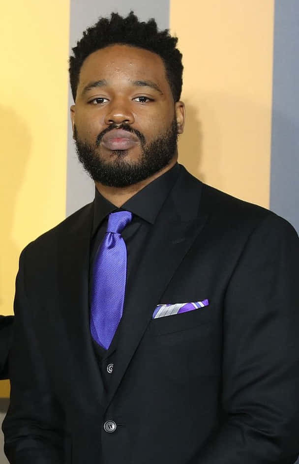 Ryan Coogler, black suit, vibrant purple tie, SD Phone Wallpaper