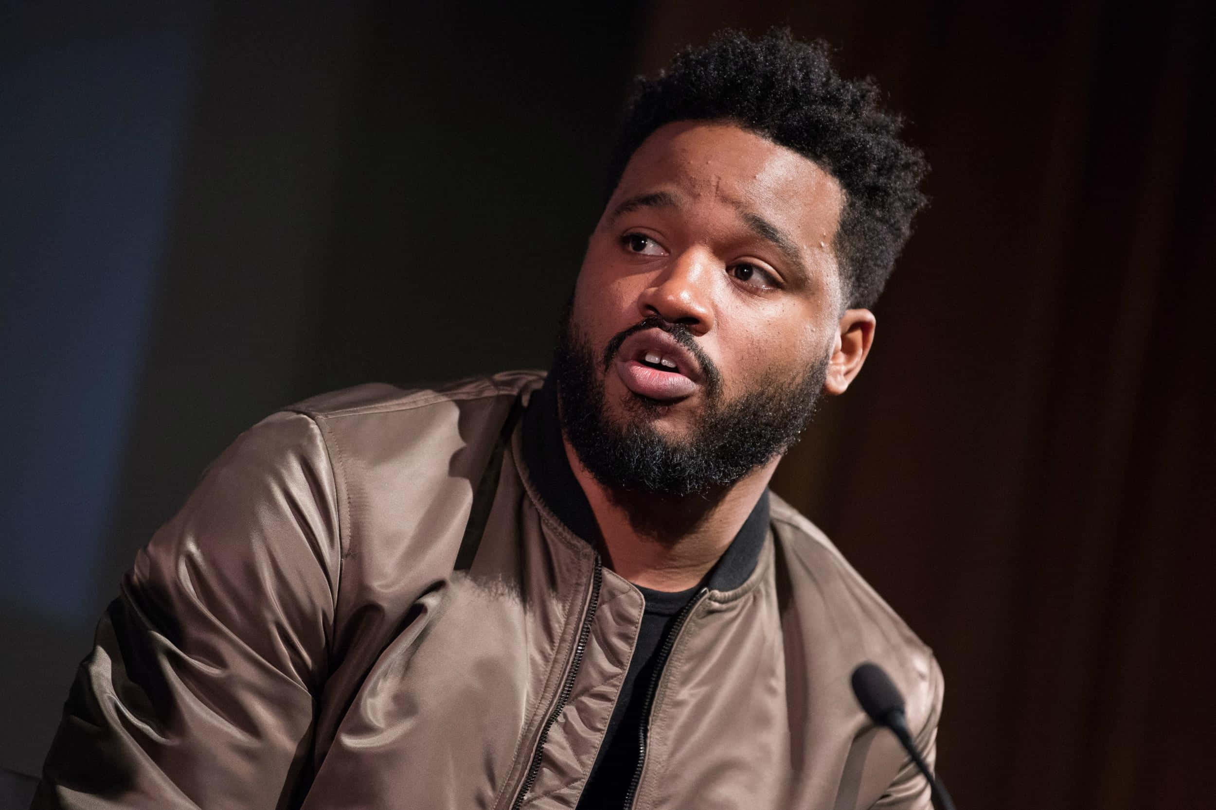 Ryan Coogler, colorful graffiti wall, shiny brown bomber jacket, Full HD Desktop Wallpaper