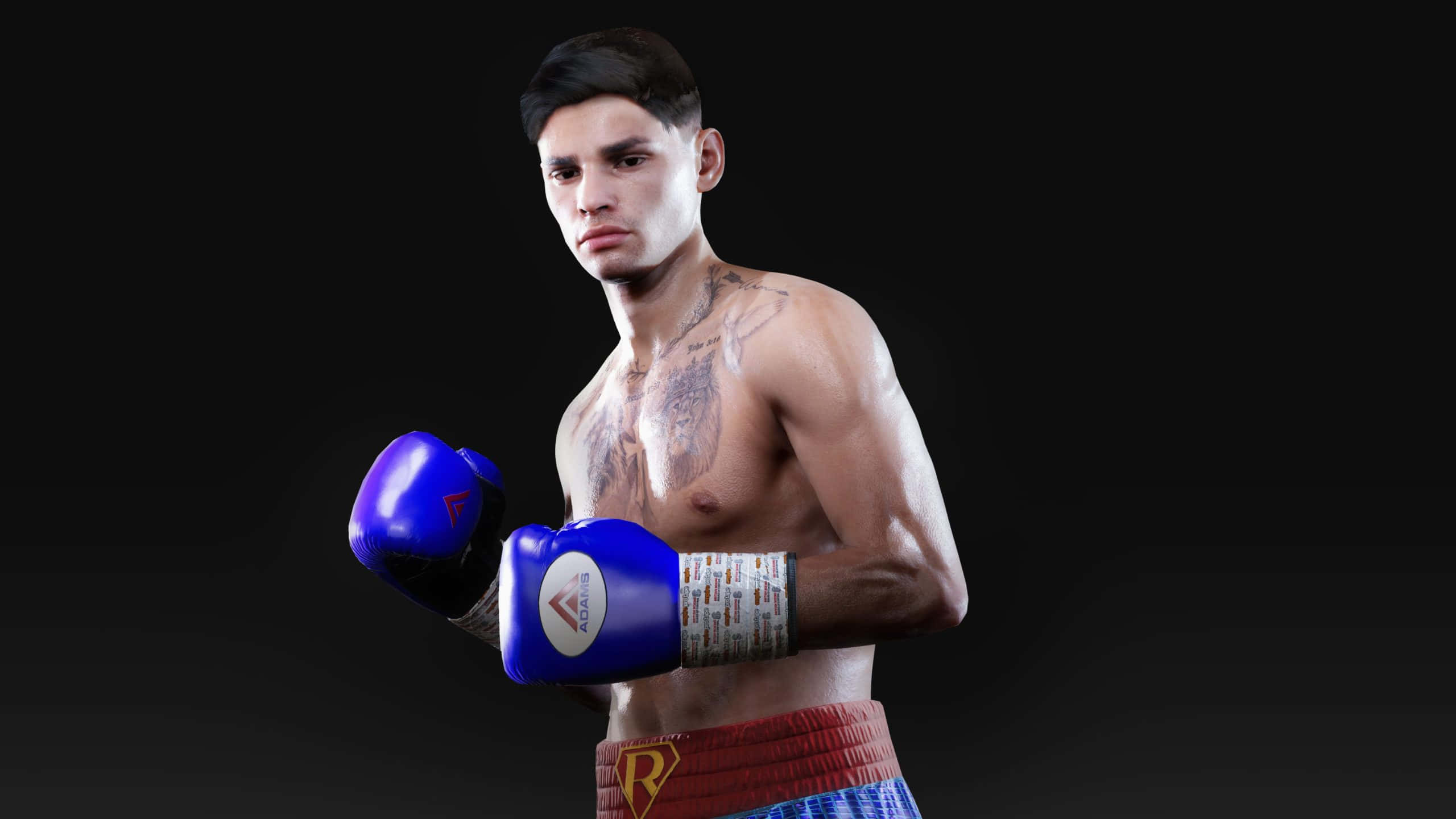 Ryan Garcia, blue boxing gloves, red trunks, 2K Desktop Wallpaper