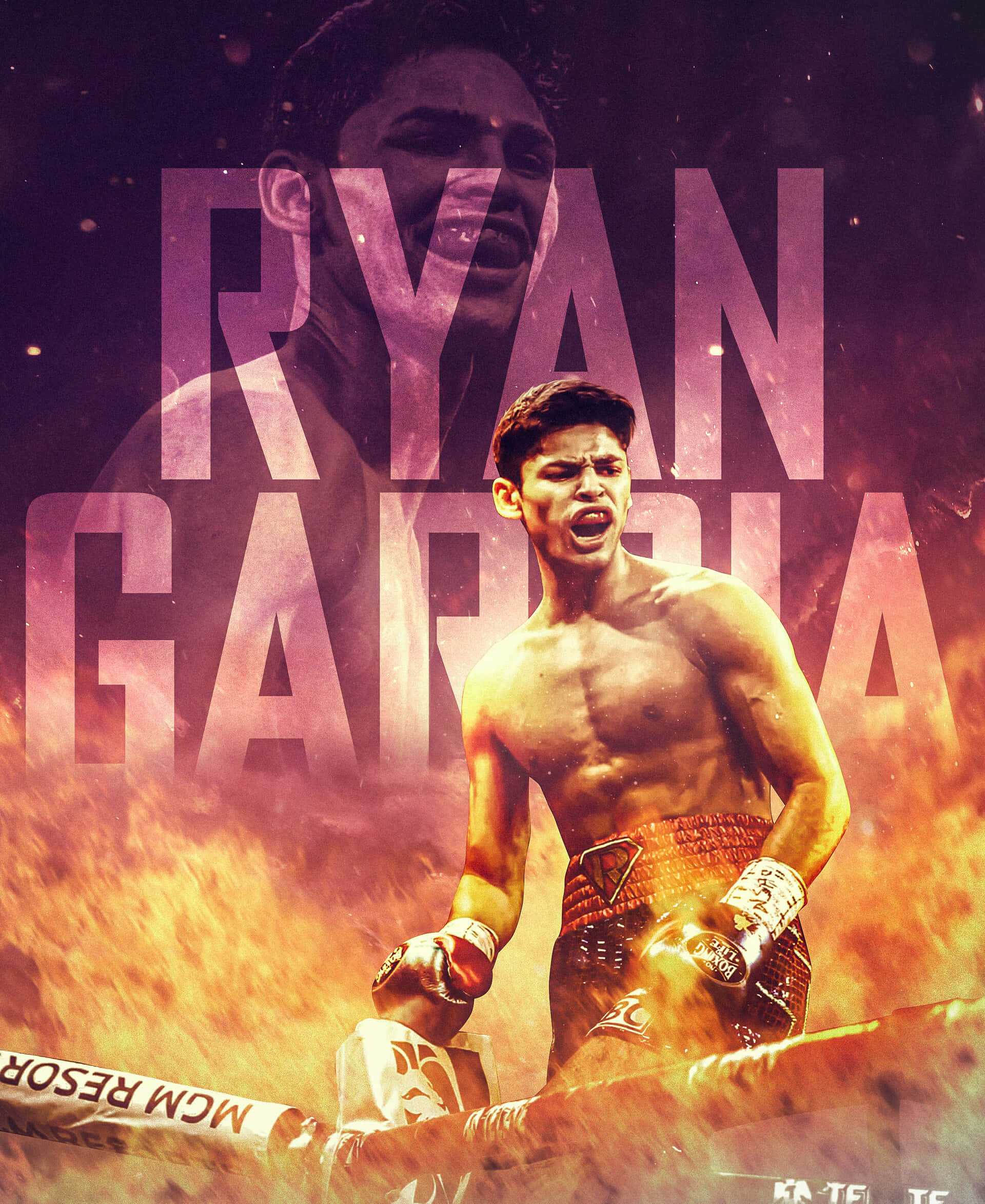Ryan Garcia, flames, bold purple letters, Full HD Phone Wallpaper