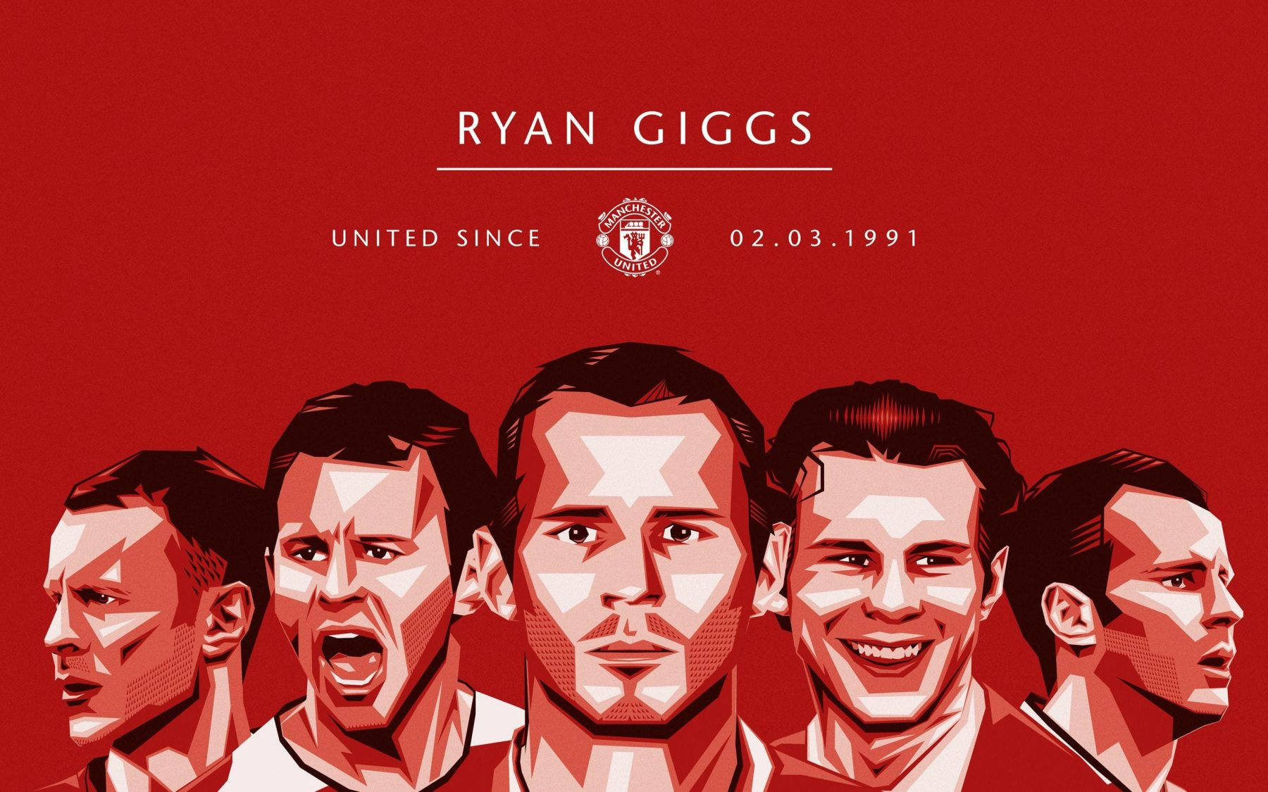 Ryan Giggs, bold red graphic illustration, five stylized facial expressions, HD Desktop Wallpaper
