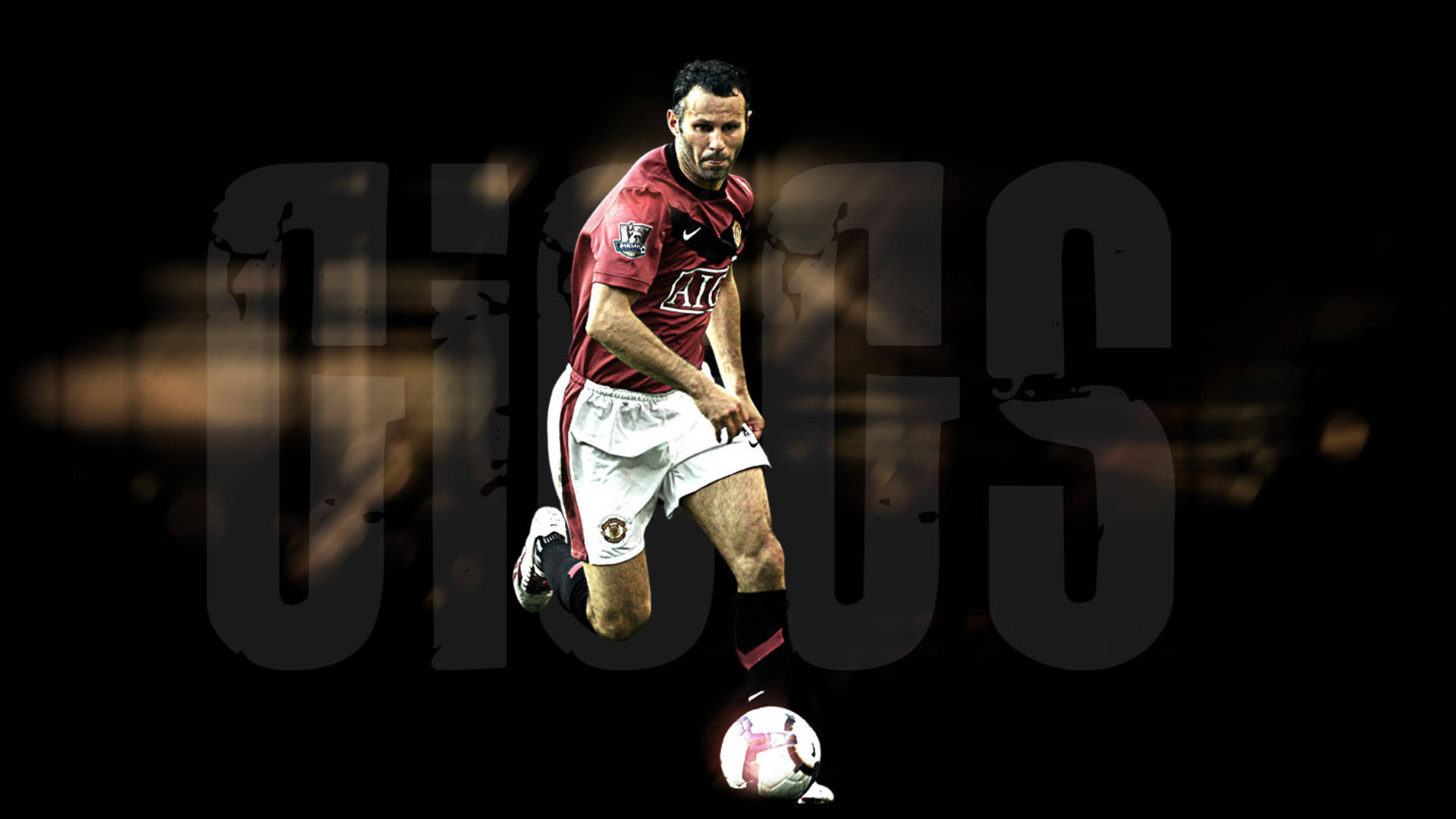 Ryan Giggs, red and white kit, dark background, Full HD Desktop Wallpaper