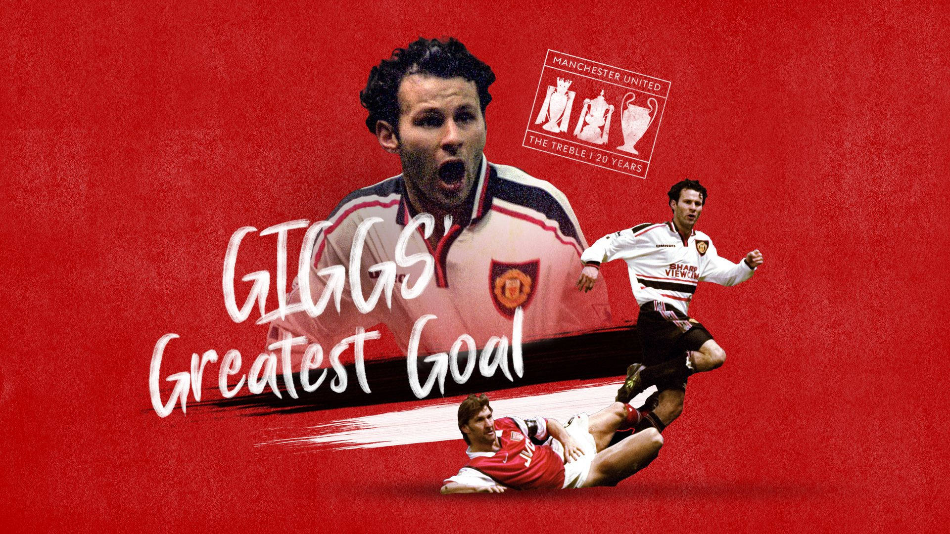 Ryan Giggs, greatest goal, red background, Full HD Desktop Wallpaper