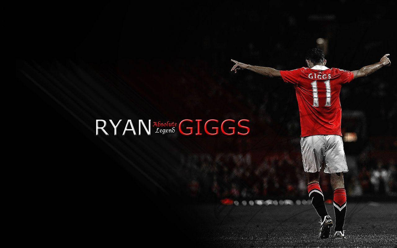 Ryan Giggs, red Manchester United jersey, dark stadium field, HD Desktop Wallpaper