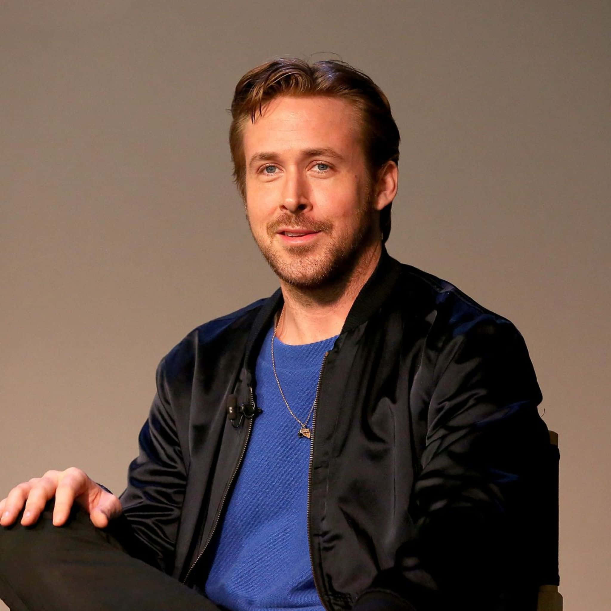 Ryan Gosling, black bomber jacket, blue sweater, Full HD Desktop Wallpaper